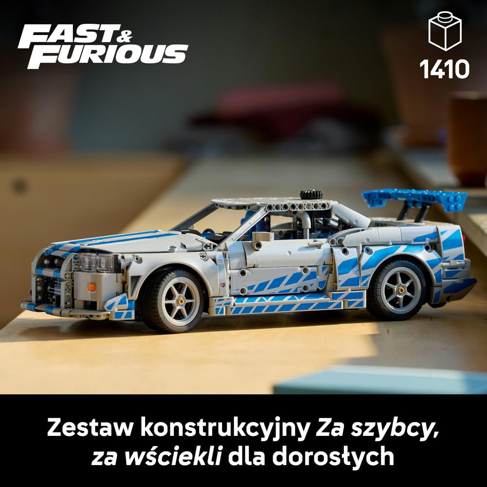 LEGO Technic Samochód Nissan Skyline GT-R (R34) Za szybcy za wściekli 42210 | Model samochodu, klocki konstrukcyjne Technic dla dorosłych, prezent dla fana motoryzacji, 1410 elementów