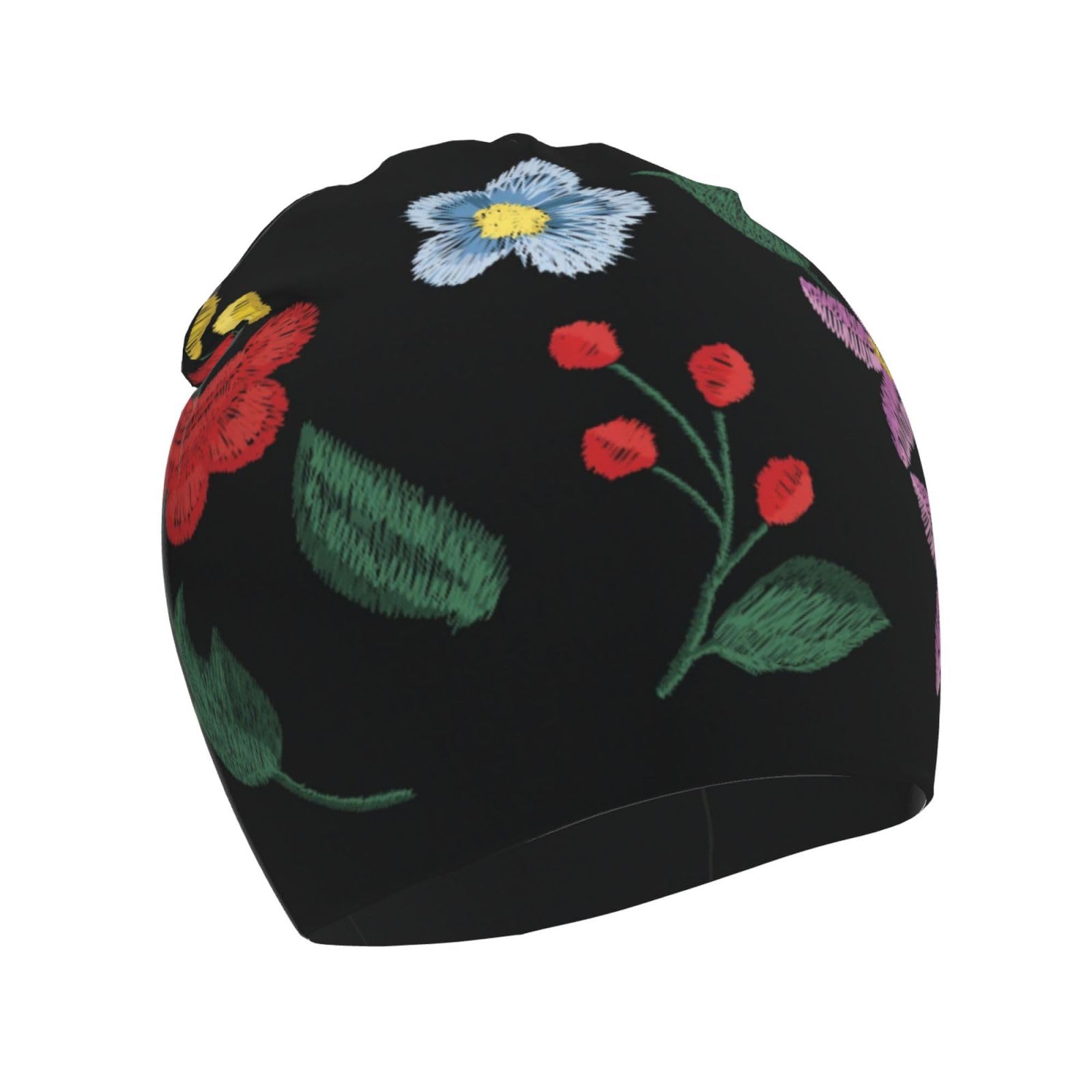 Rqzwdq Embroidery Flower Pattern Kids Beanie Hats Warm Knit Beanie Cap Skull Caps Gifts Decor for Boys Girls White