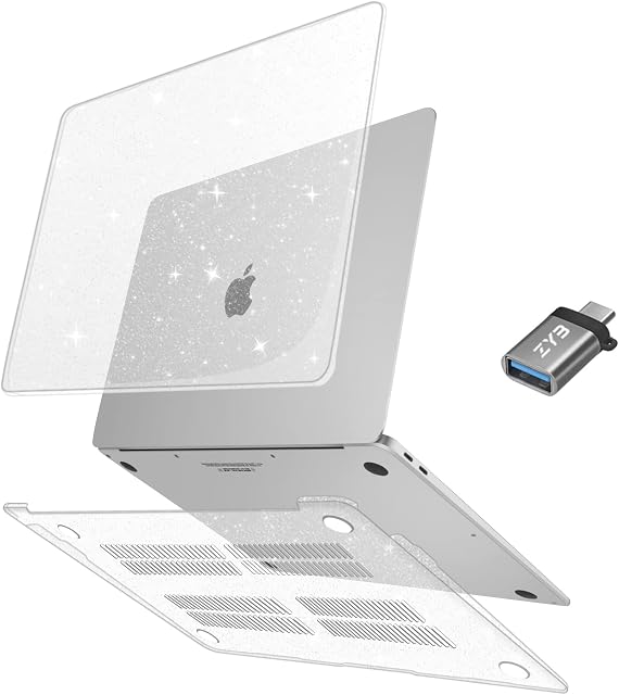 ZYB Case for MacBook Air 13 Inch, Case for MacBook Air M1 2021 2020 2019 2018 Release (A2337/A2179/A1932) with Retina Display Touch ID, Plastic Slim Hard Shell Cover & USB-C Adapter, Crystal Glitter