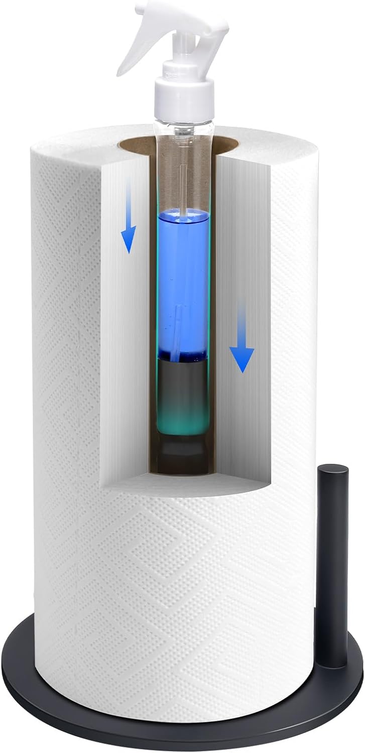 Paper Towel Holder Stand with Spray Bottle, Stainless