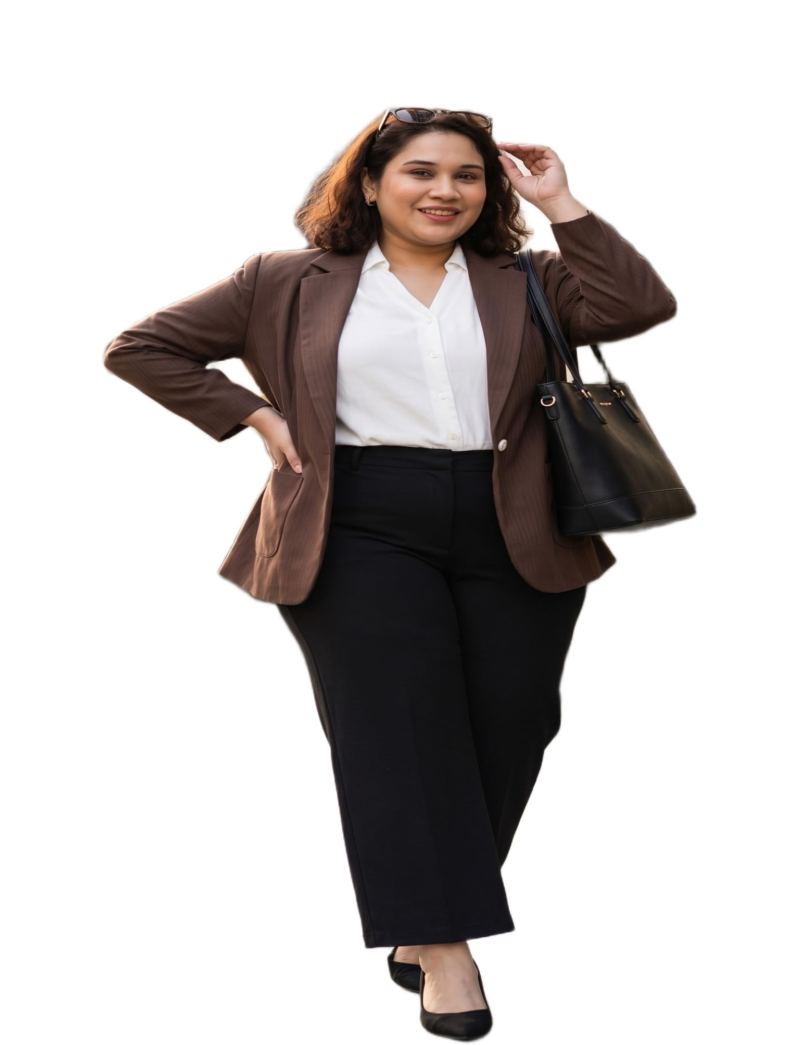 moonxs Women's Grace Fit Blazer – Brown Herringbone Coat, Structured Shoulder Design-picture-16
