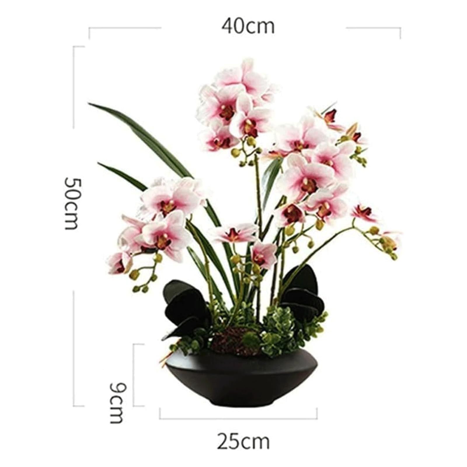 Fiori Artificiali di Phalaenopsis in Vaso Nero - Piante di Orchidee finte realistiche in Vaso per centrotavola, Decorazioni per Interni, casa e Ufficio (Giallo)