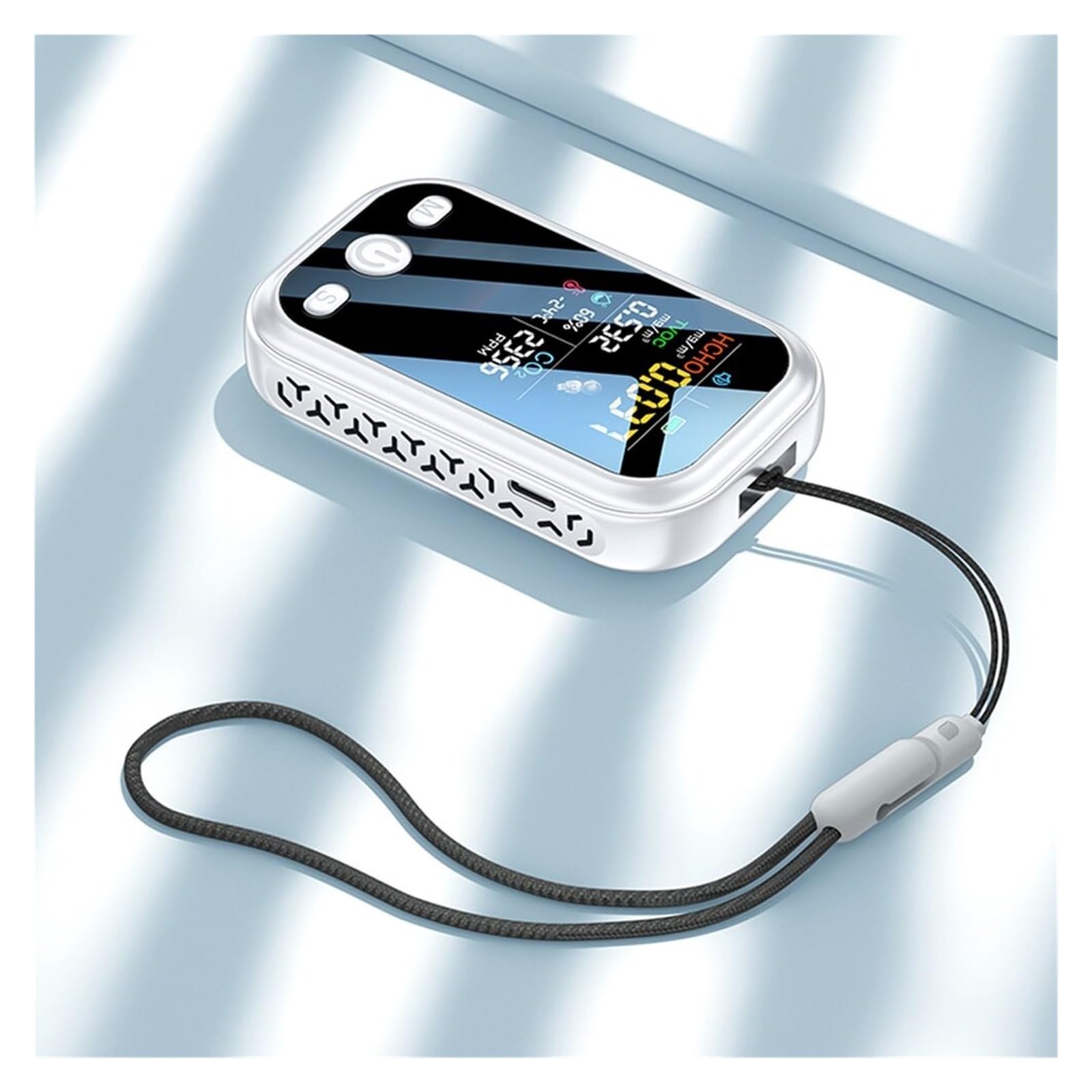Medidor De CO2 Multifuncional 5 En 1, Probador Digital Temperatura Y Humedad, Sensor TVOC HCHO, Detector, Monitor Calidad del Aire(White)