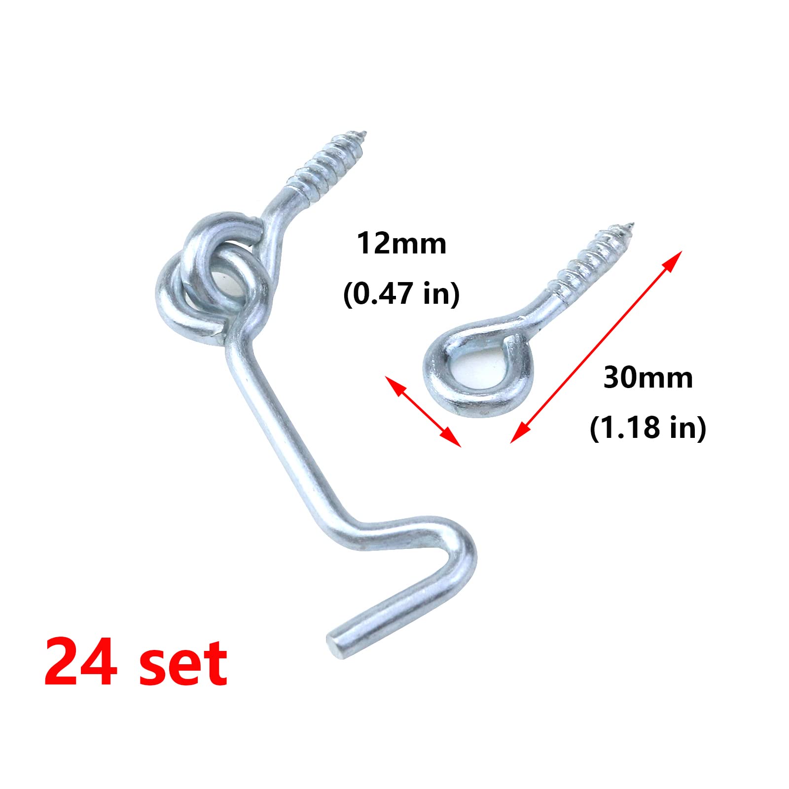 Antrader Lot de 24 loquets de porte en acier zingué de 5,1 cm avec crochet et œillet en bois