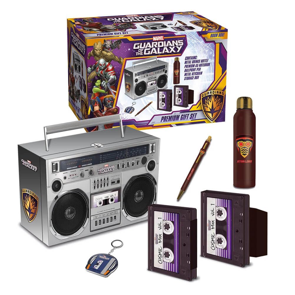 Pyramid International Guardians of The Galaxy Boom Box Premium Gift Set - Drinks Bottle, Notebook, Pen & Keyring in Trunk, Silver