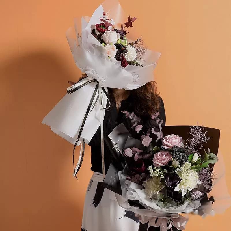 Image of Oasis - 20 Sheets Korean Style Waterproof Premium Bouquet Wrapping Sheet (58cm x 58cm, 60 Microns) | HeartBeat Border Design, Giftwrap for Flowers & DIY Gift Wrapping Paper For Valentines Day (Burgundy)