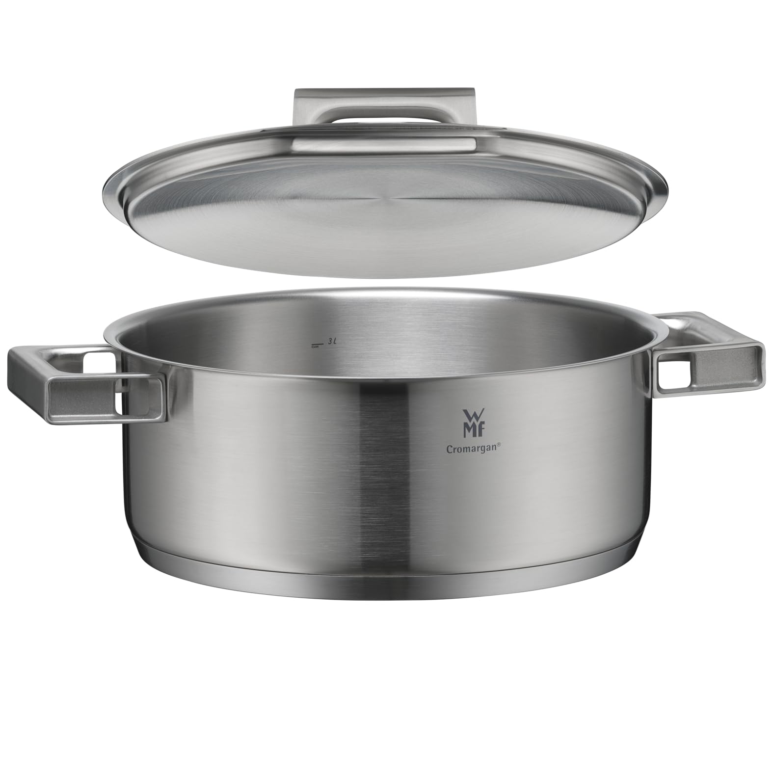 WMF Ultimate Cool - Pentola piccola 20 cm, coperchio in acciaio inox, a induzione, 2,5 l, in acciaio inox Cromargan opaco, manici che riducono il calore, pentola a induzione con scala interna,