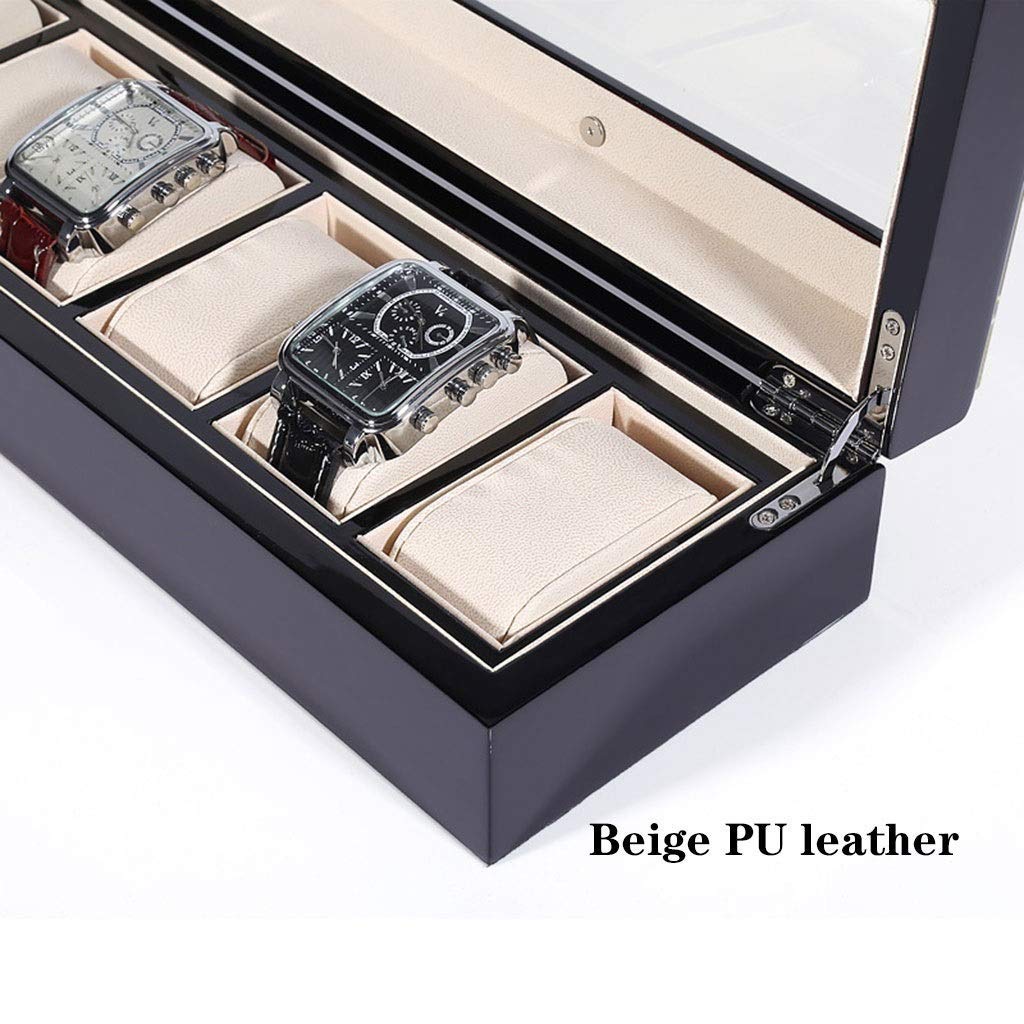 FHISD Uhren-Aufbewahrungsbox, 6/12/18/Gitter, große Uhrenvitrine für Herren, Uhrenboxen aus massivem Holz, Metallverschluss, abnehmbares Kissen, Schmuck-Sammelbox, Organizer-Halter,
