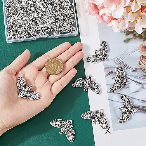 SUPERFINDINGS 30Pcs Alloy Butterfly with Skull Pendants Charms Antique Silver Tibetan Style Dangle Charms Vintage Earrings Necklaces Bracelets Charms for Jewelry Making 27x43x3mm Hole 2.3mm - Image 3