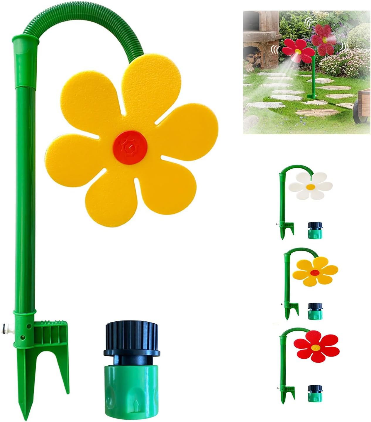 Crazy Daisy Sprinkler Crazy Dancing Flower Water Sprinklers Funny 360° Rotating Sun Flower Dancing Daisy Lawn Sprinkler for Yard Watering Dogs Kids Playing (Yellow)