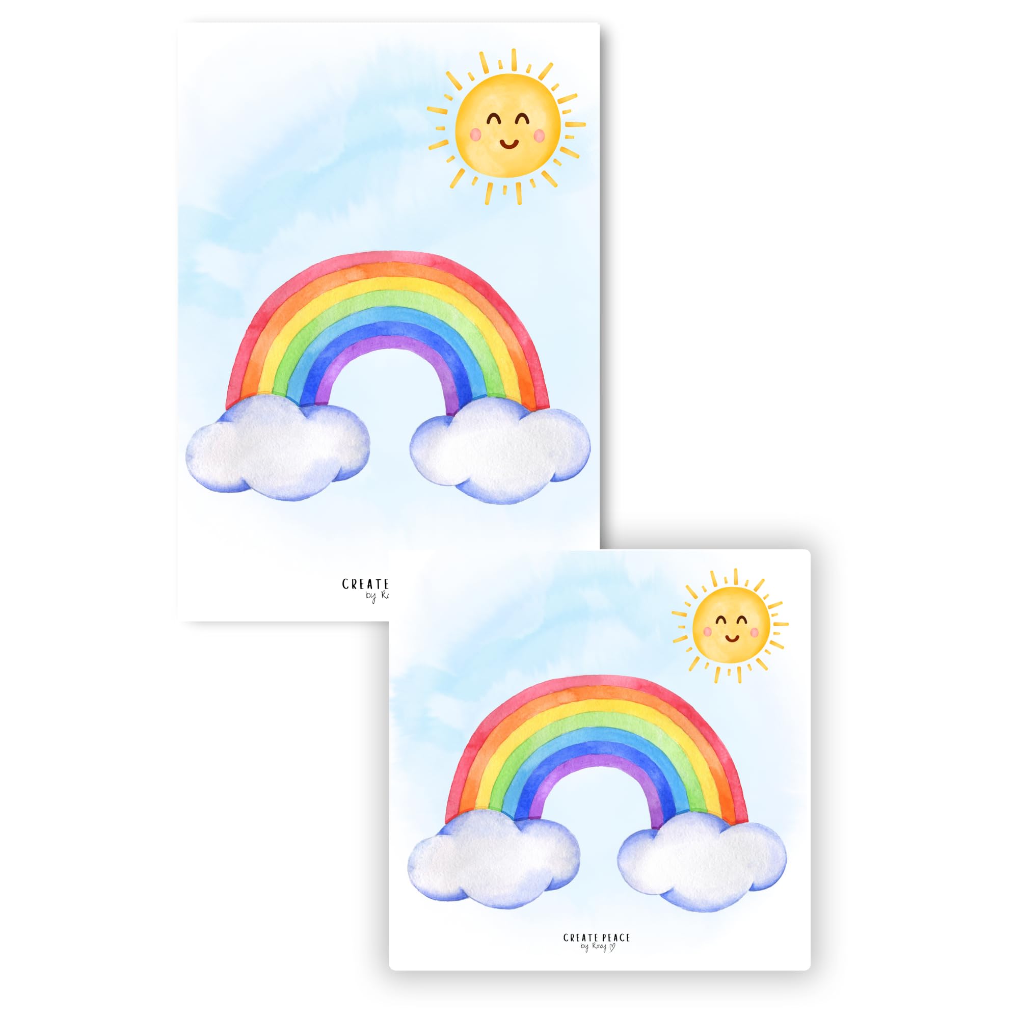 Set of 2 Laminated Colouring Book Page Protectors. Stops Bleed Through. Free Alcohol Cleaning Wipes Included! (Rainbow Clouds) — image 1