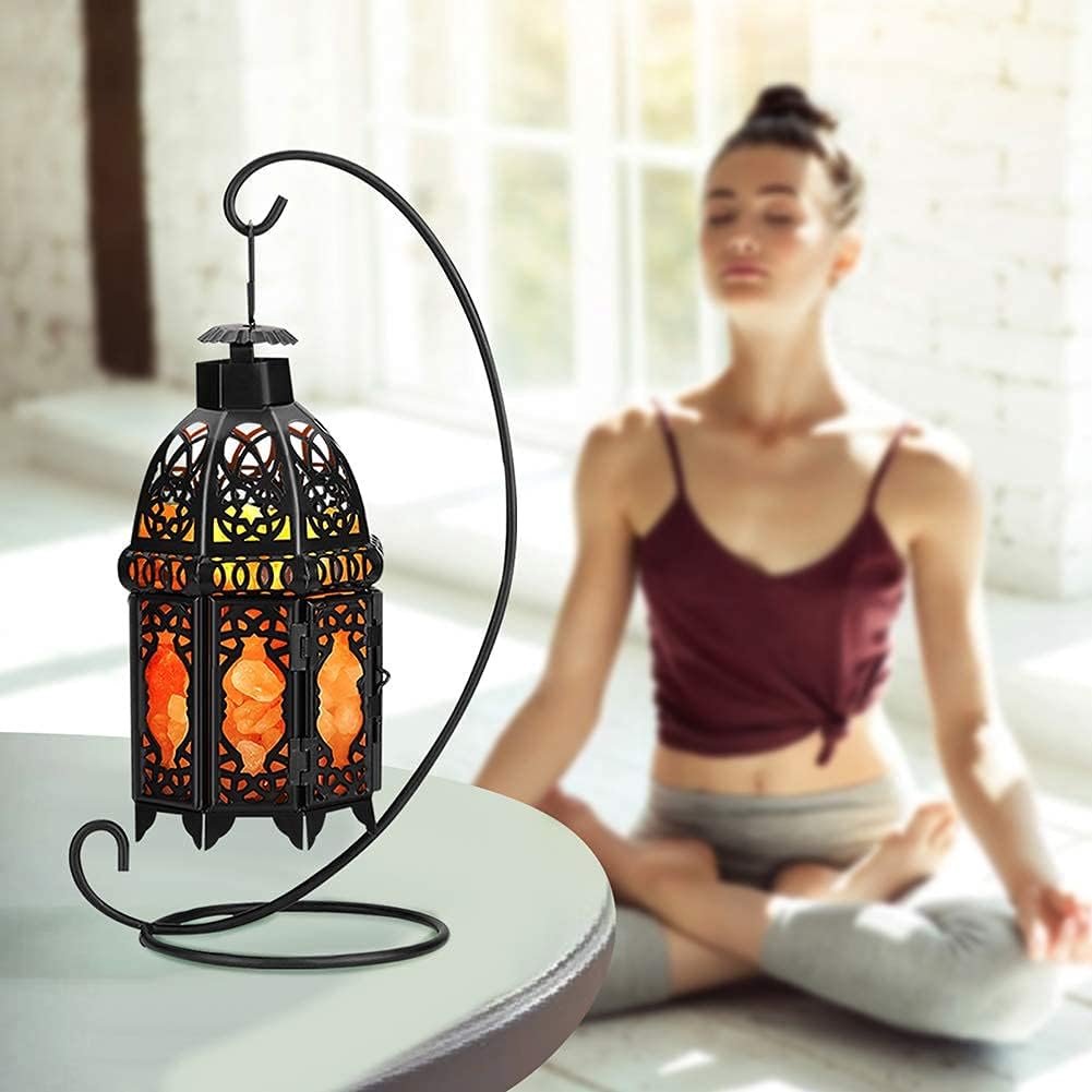 Himalayan Salt Lamp, Rock Lamp Vintage Natural Crystal Rock Salt Lamp Air Purifier Room Night Light Decor Genuine Salt lamp with Iron Frame Holiday Birthday Gift Black UK Plug 220V