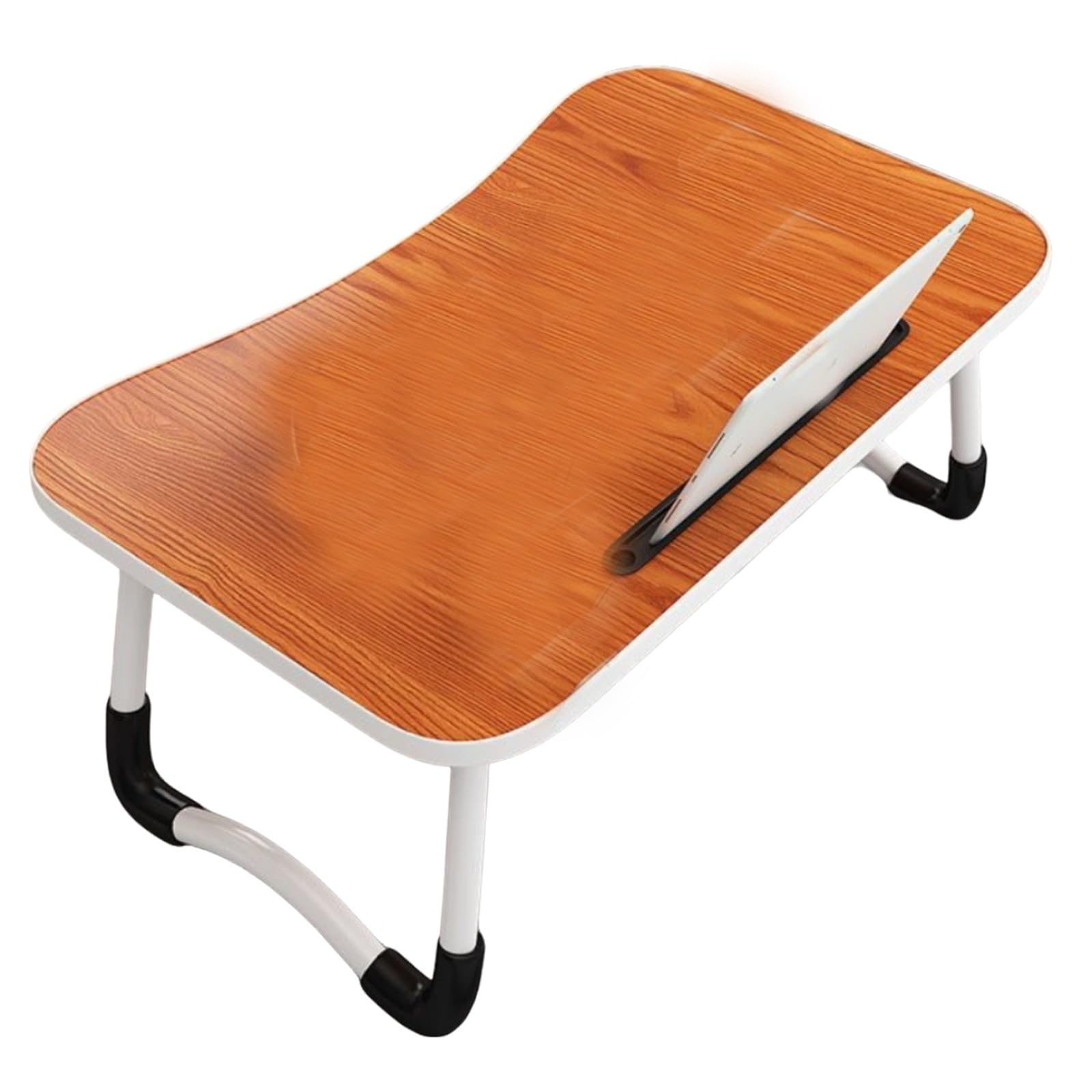 Tragbares faltbares Frühstückstablett mit Griff und Getränkehalter, vielseitiger Schoßschreibtisch zum Essen, Lesen und Arbeiten, 60 x 40 x 28 cm (Nussbaum), ideal für Zuhause und Reisen