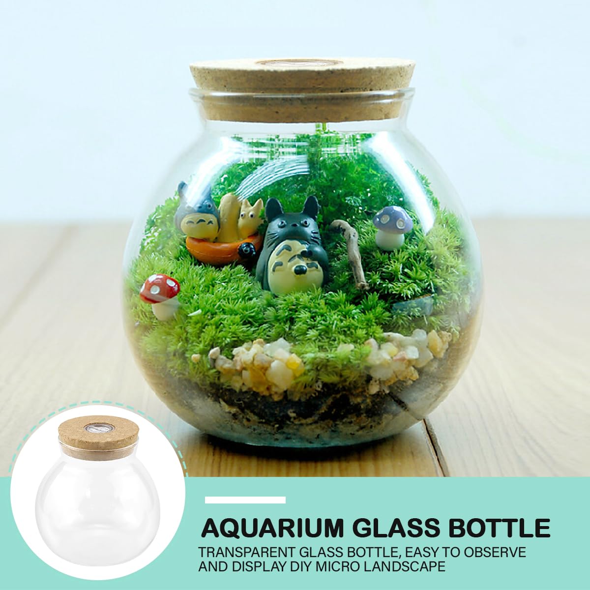 FERCAISH Micro Landscape Ecological Bottle, Globe Fish Bowl with Led Light, Terrariums with Cork Lid - Image 3