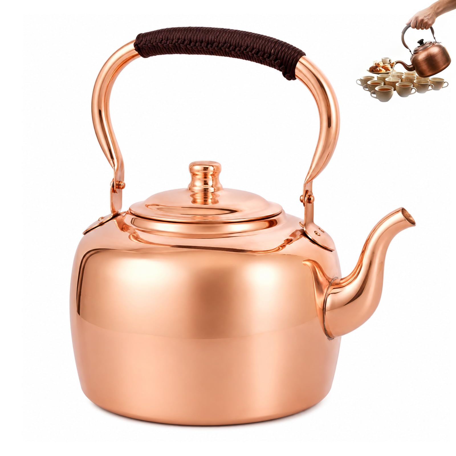 Hervidor de té de cobre con asa resistente al calor