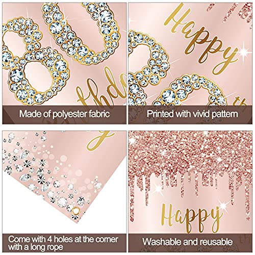 Image of 80th Birthday Door Banner Decorations for Women, Pink Rose Gold Happy 80th Birthday Door Cover Backdrop Party Supplies, Large 80 Year Old Birthday Poster Sign Decor