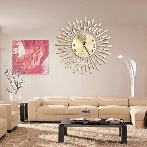 Miniatura 2 de 15 pulgadas 3D reloj de pared brillante Rhinestone Sun Style (oro)