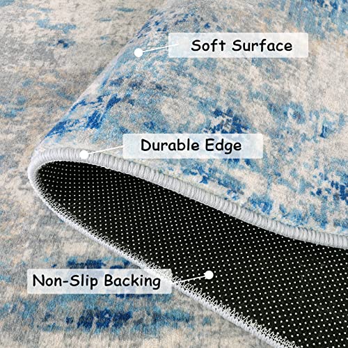 Lahome Modern Abstract Area Rug - 2X3 Washable Small Front Door Rug For Entryway Mat Contemporary Faux Wool Non-Slip Soft Floor Indoor Carpet For Living Room Kitchen Bathroom Rv,Blue/Yellow/Ivory #TOP2