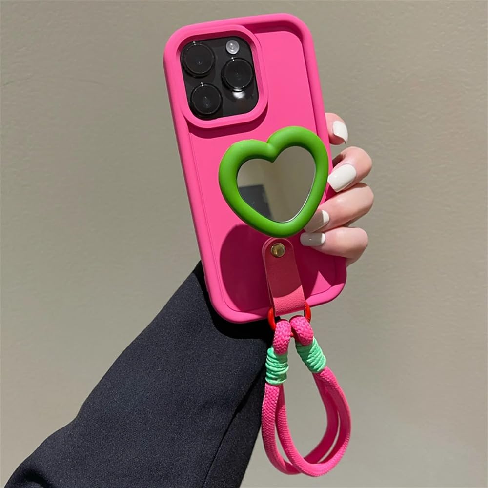Love Mirror Stand przenośny pasek na rękę zapobiegający zgubieniu prosty futerał na telefon do iPhone'a 15 14 13 12 11 Pro Max 7 8 Plus etui odporne na wstrząsy, czerwony, do iPhone'a 7 8 Plus