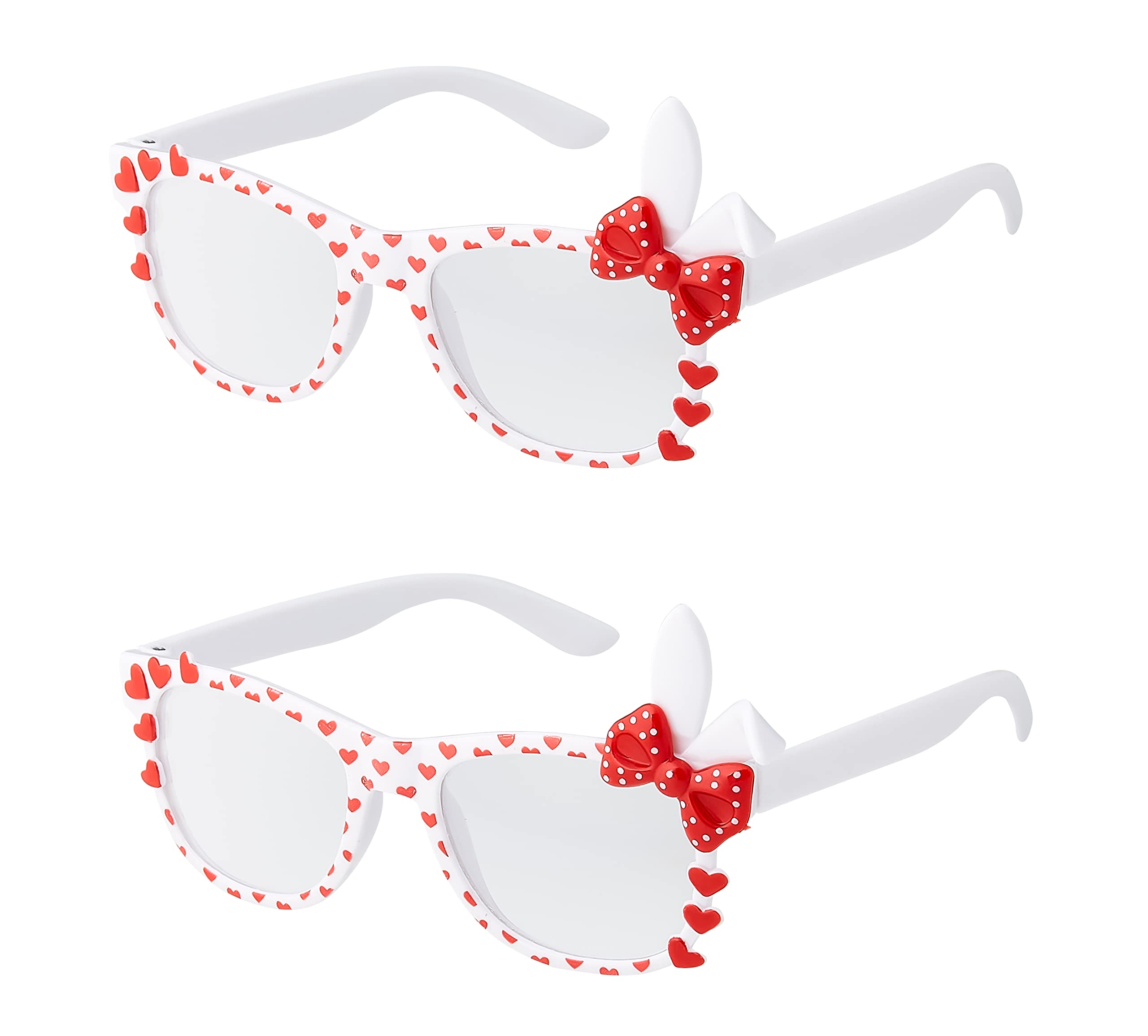 2 White Bunny Ear Childrens Costume Glasses Classic Clear Lens Glasses Frames Girls Kids Costume Glasses Fancy Dress World Book Day Geek Glasses Hipsters Nerd Style Fake Glasses