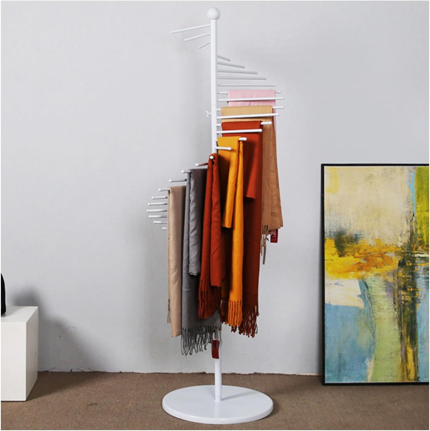Expositor de Bufandas metálico de pie con Soporte Giratorio para Tiendas de Ropa, Organiza Cinturones, chales y hijabs con estantes Que ahorran Espacio, colgado,C-42CM×150CM