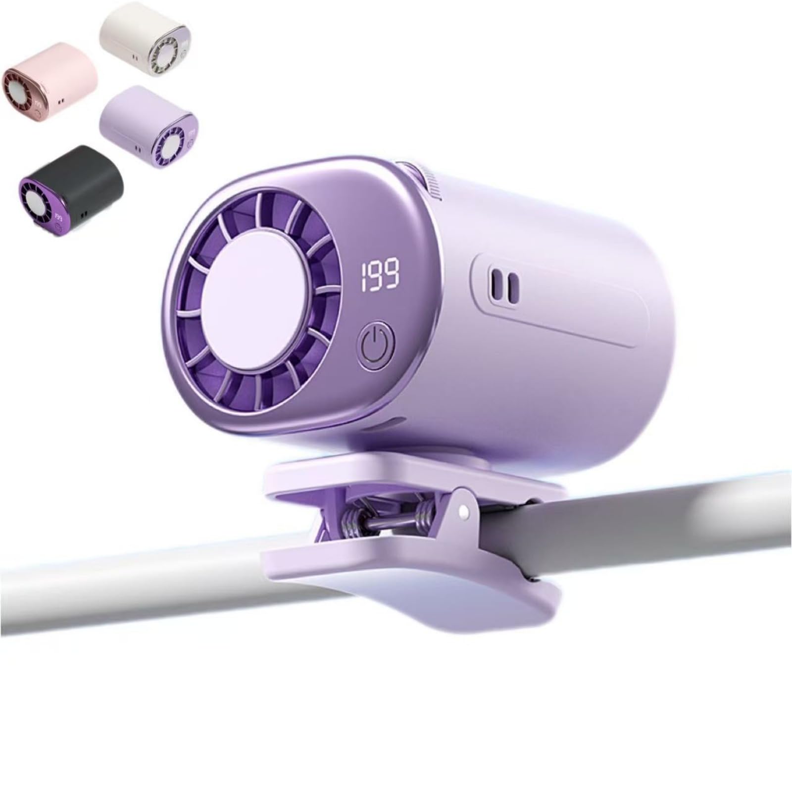 Ventilador de coche para viajes largos con pantalla LED y rotación de 360°
