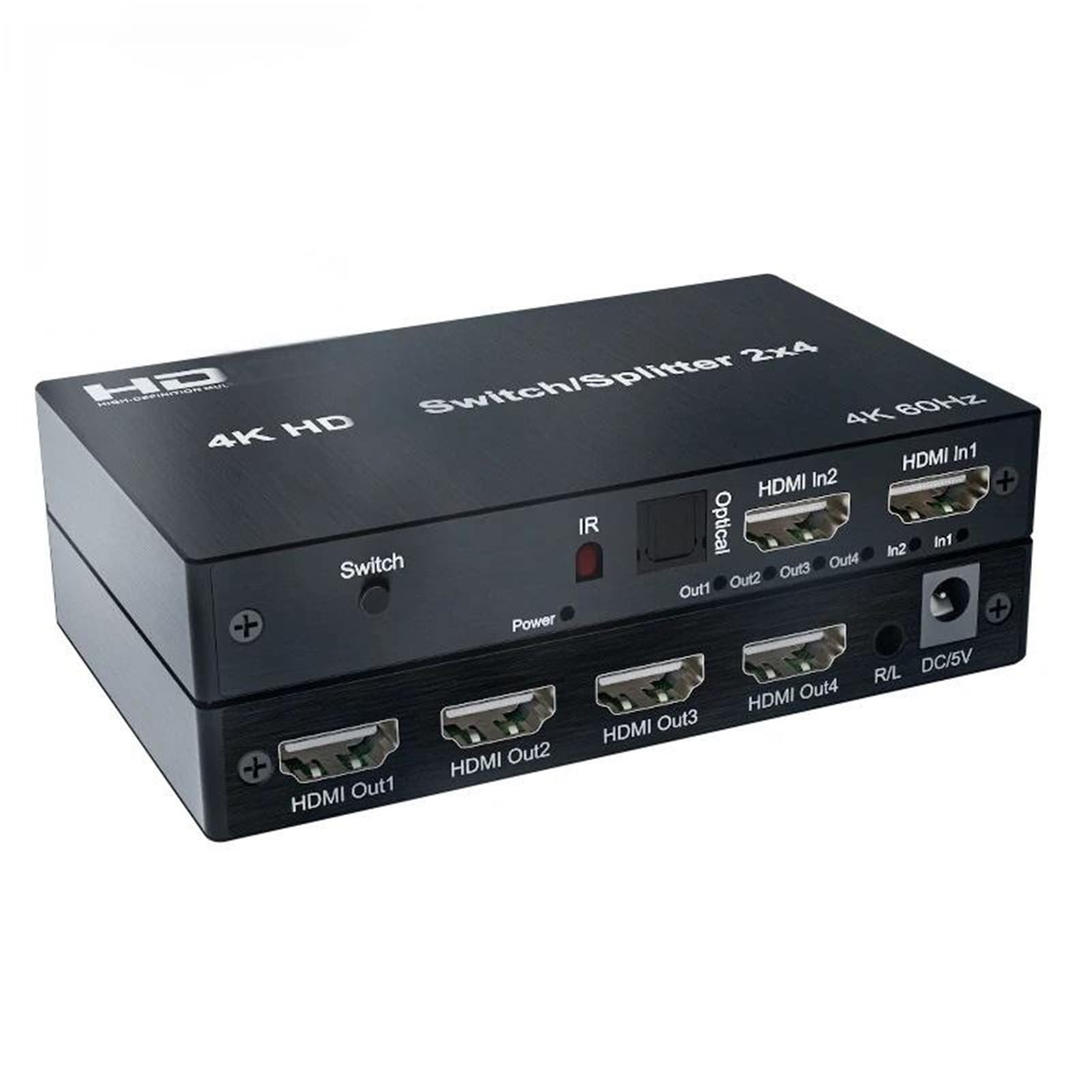 Switcher Splitter di Estensione 5M/30M Compatibile HDMI 4K@60Hz 2x4 con 2 ingressi e 4 uscite e estrattore for Monitor a 4 schermi Uso Domestico