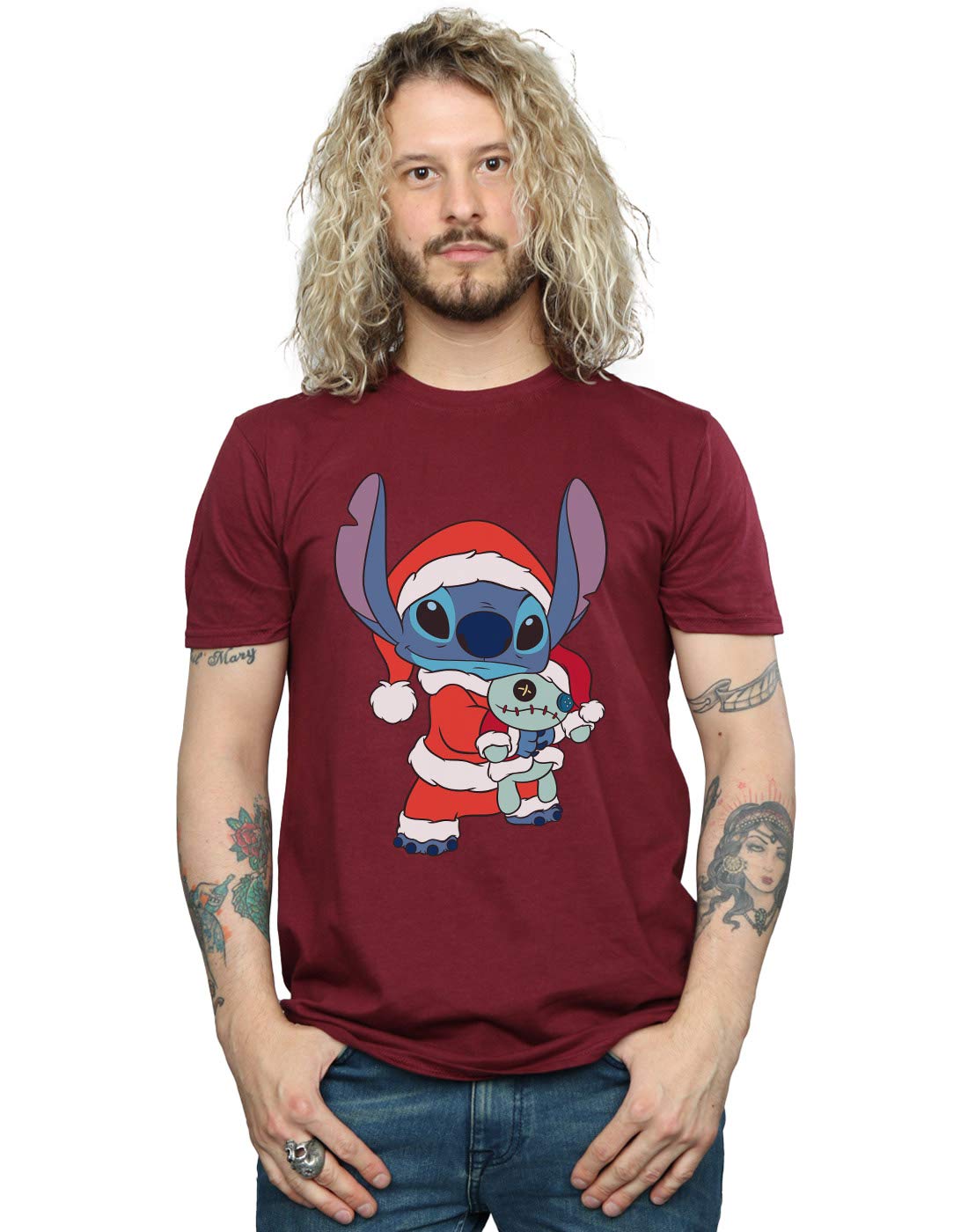 Disney Men's Lilo and Stitch Stitch Christmas T-Shirt Burgundy Large