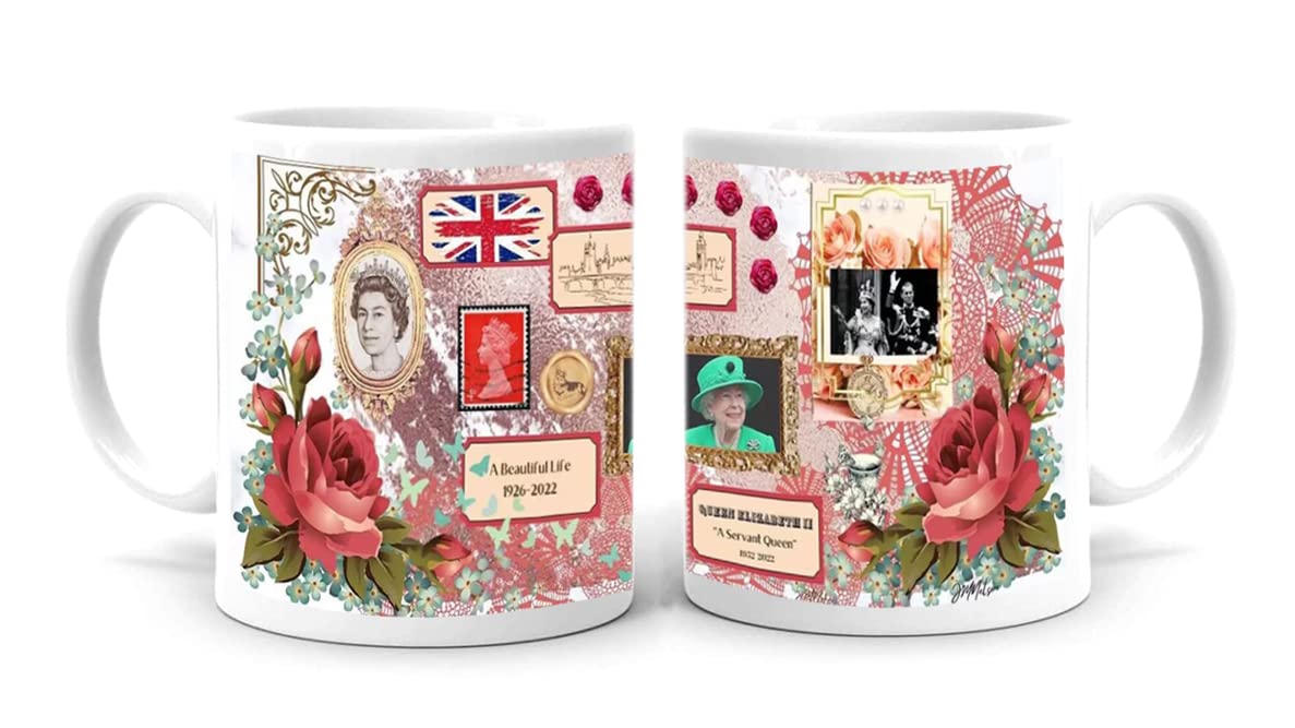 Memorial Keepsake Gift Coffee Mug Queen Elizabeth II A Beautiful Life 1926-2022 and A Servant Queen 1952-2022 Novelty Coffee Mug Tea Cup 11oz
