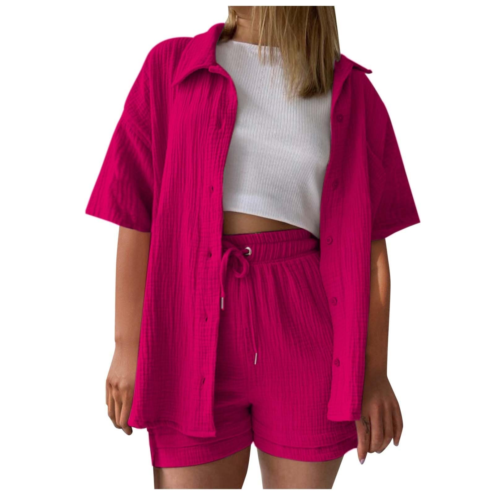 Workout Sets For Women 2 Piece Half Sleeve Shirts And Shorts Outfits For Women Linen Shorts Set Sweatsuits