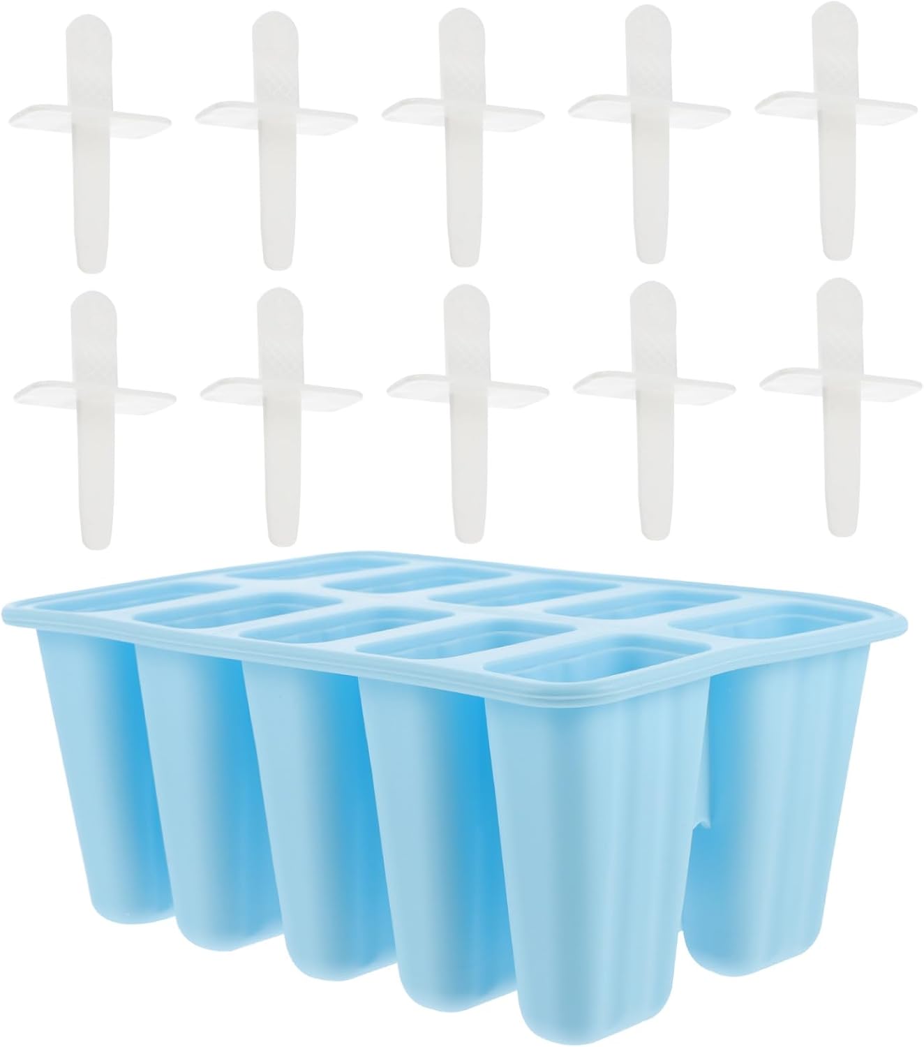 SHINEOFI Silicone Ice Lolly Mold 10-grid Ice Cream Maker for Homemade Chilled Treats Kitchen Gadget