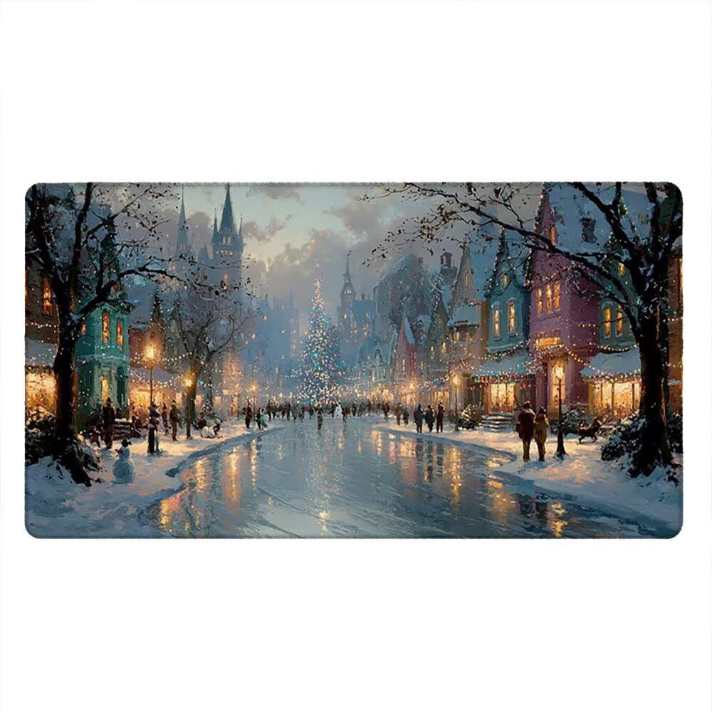 Podkładka pod mysz XXL Podkładka pod mysz na biurko 1200x600 mm Poprawia precyzję i szybkość dzięki antypoślizgowej gumowej podstawie i zszytym krawędziom Trwała, wygodna, gry (świąteczne miasto) xR8