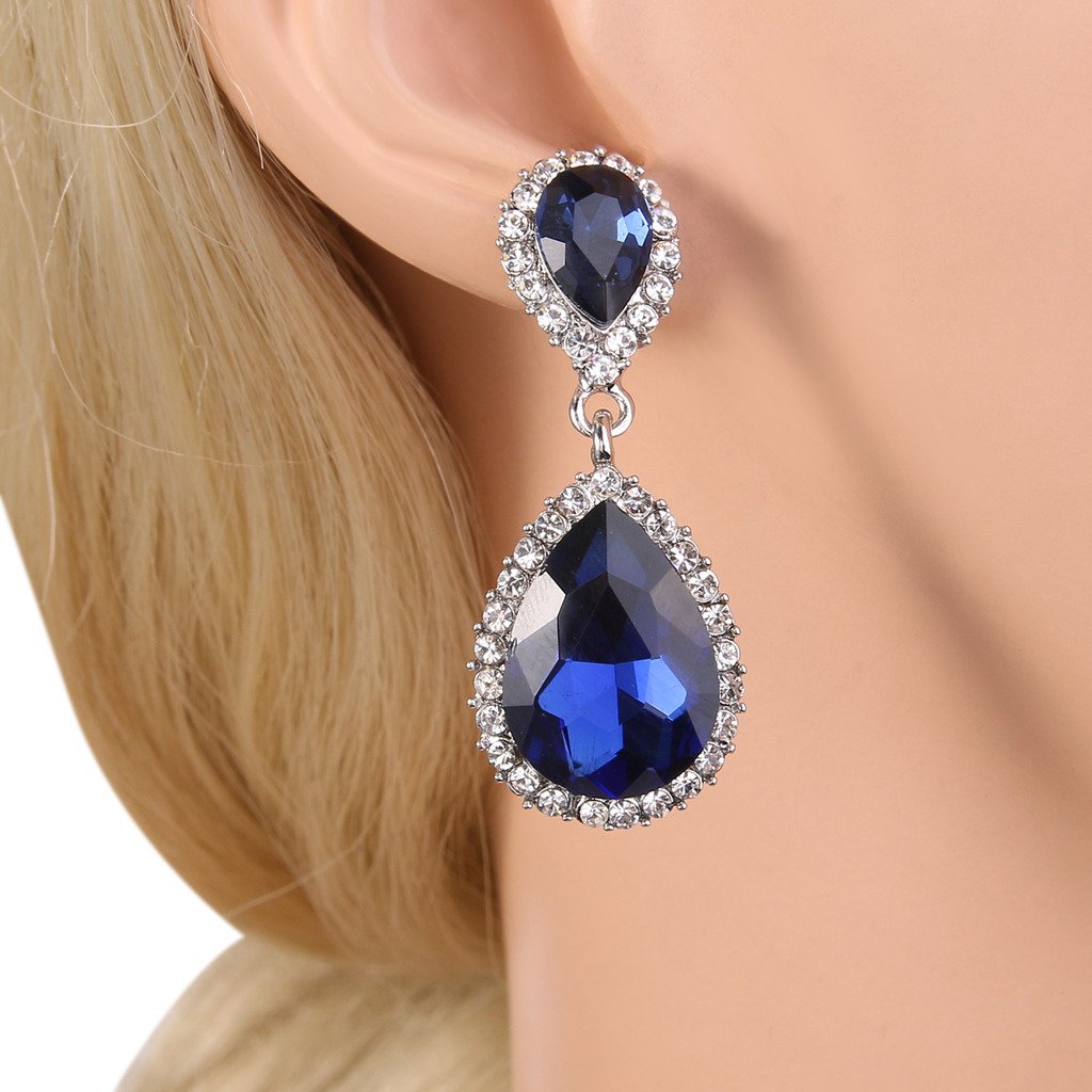 EVER FAITH Mujer Cristal Austríaco Boda Elegante 2 Lágrima Pendientes Colgante