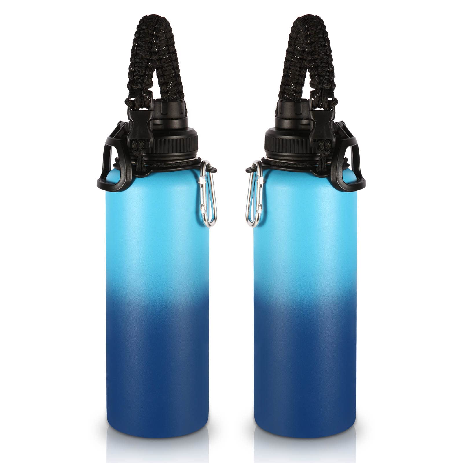 Volhoply Insulated Water Bottles Bulk 2 Pack, 40 oz Stainless Steel Sports Bottle with Paracord Handle & Spout Lid,Metal Water Cups with Wide Mouth,