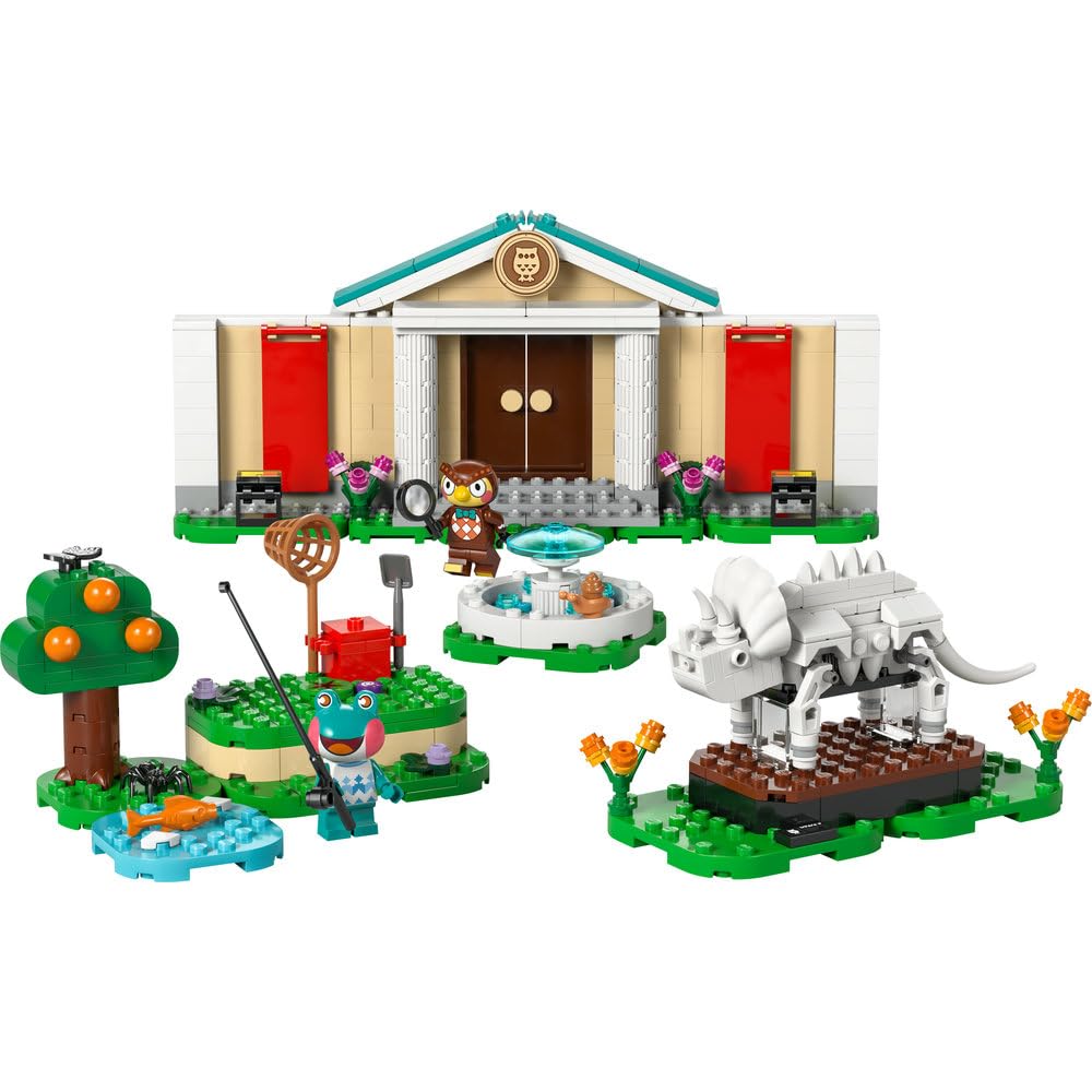 LEGO Animal Crossing Blathers i kolekcja muzealna, zabawka konstrukcyjna dla dzieci z minifigurkami i skamieniałością triceratopsa, pomysł na prezent dla 7-latka, chłopca i dziewczynki 77056