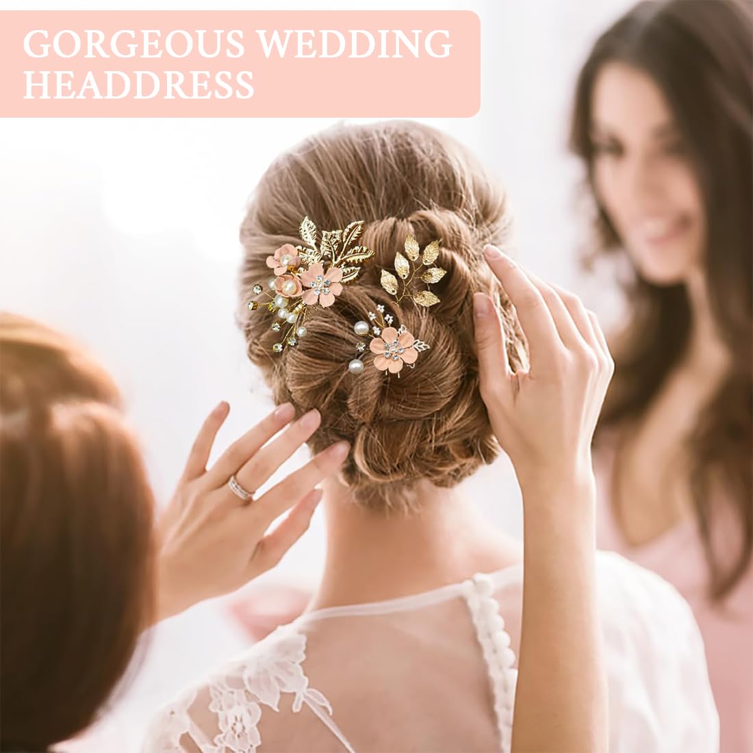 Set di 4 Fermagli Capelli Sposa, Pettine per Capelli da Sposa con Perle,Accessori Capelli Sposa con Strass Rosa,per Accessori per Capelli da Sposa Fascia da Sposa