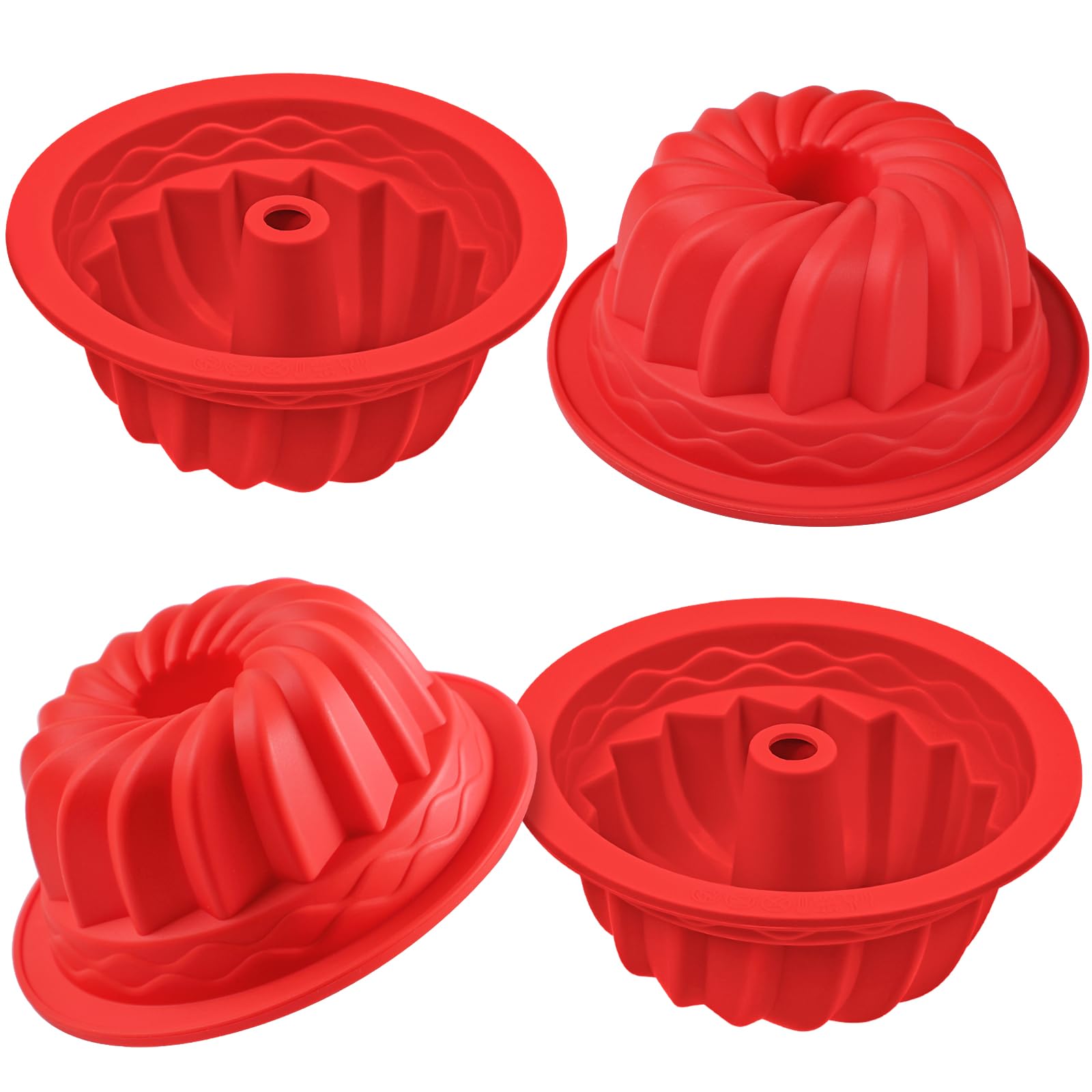 webake Mini Ring Cake Tin Silicone 4 Pcs 4 Inch 10cm Round Cake Moulds Fluted Savarin Mould Baking Mould for Cupcake, Muffin, Donut