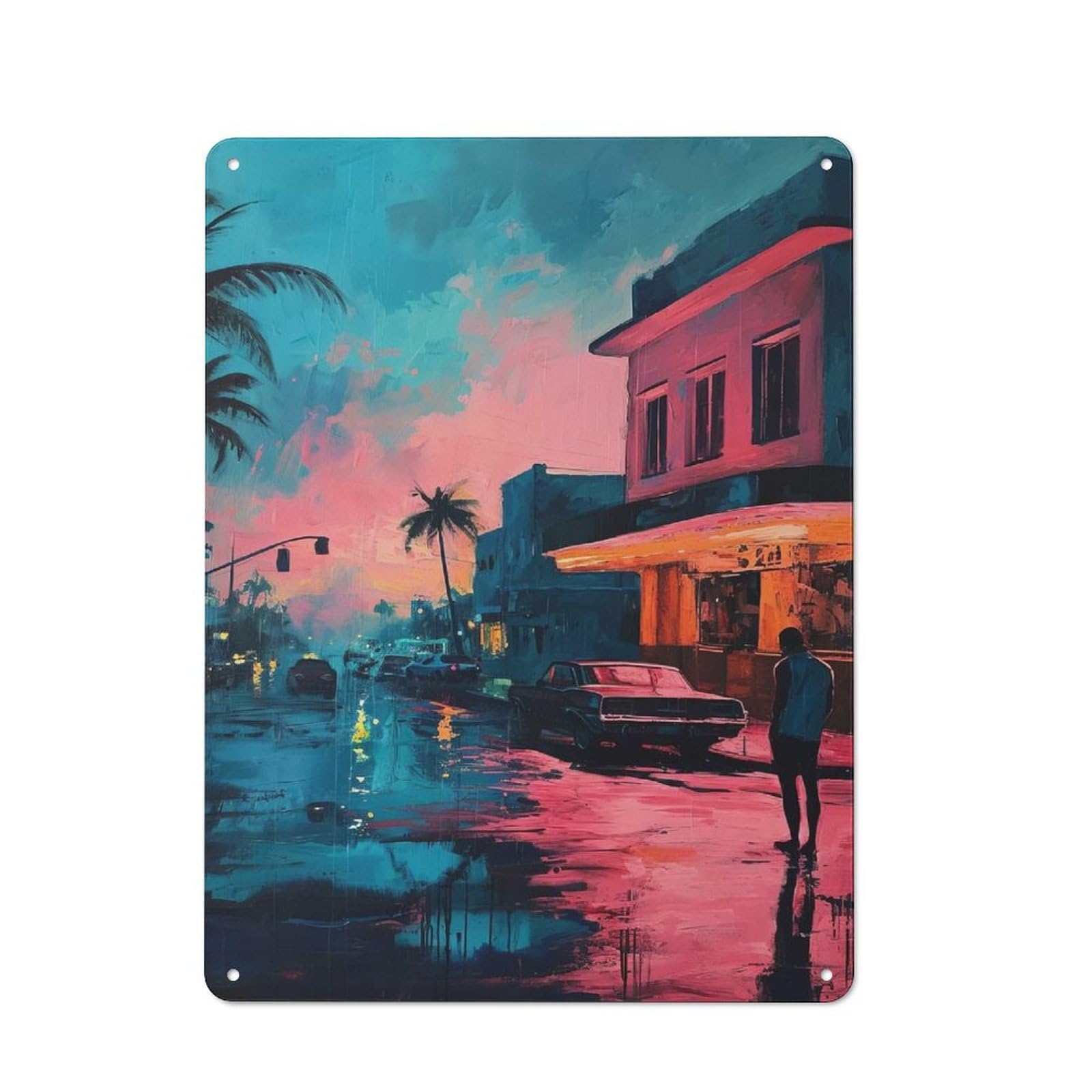 Junmoney Style-14 Garage Style Metal Wall Sign 40X30cm Featuring Sunset Cityscape, Garage Wall Decor For Garage, Hobby Room, Office Or Man Cave