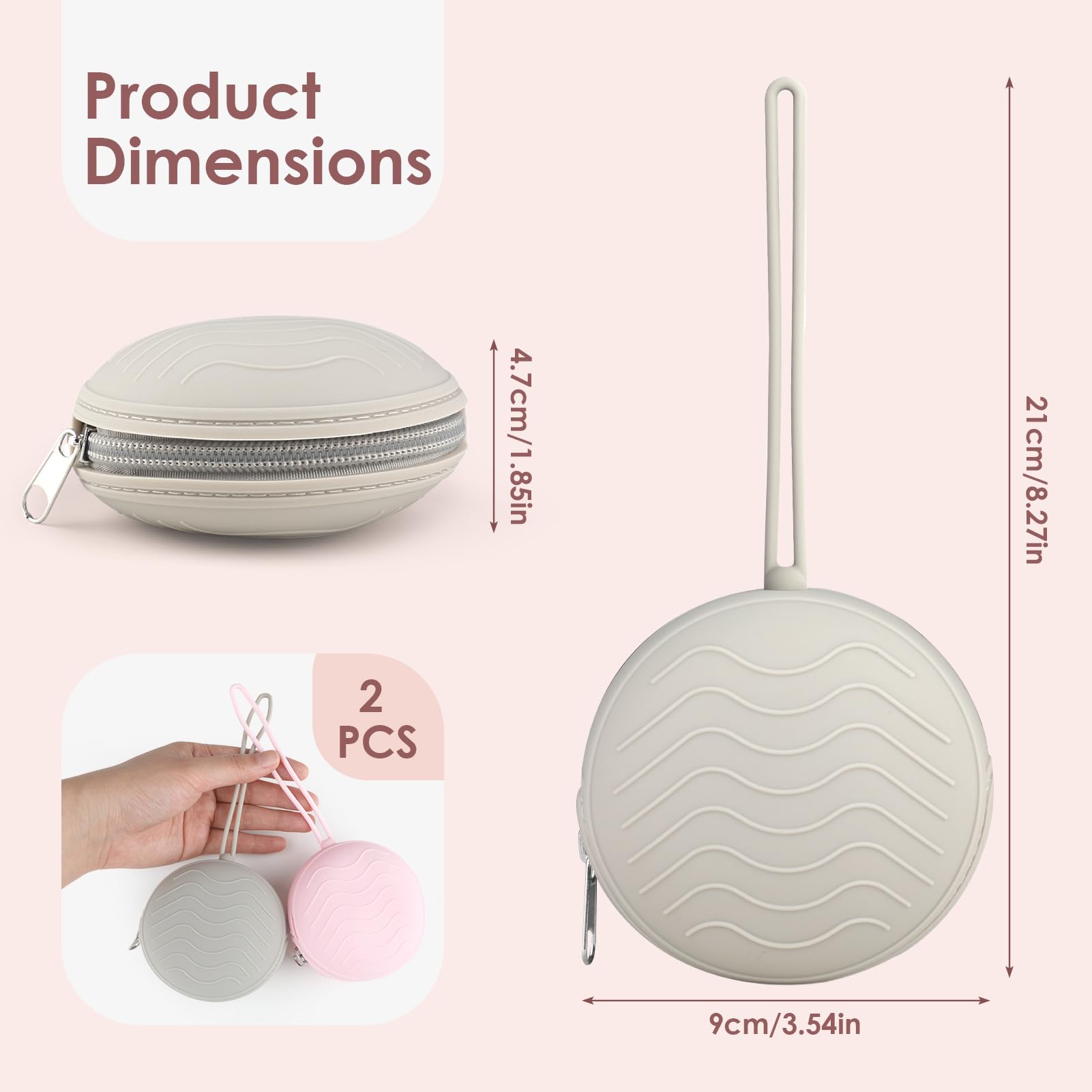 Silicone Boîte à Tétine Sans BPA 2 Pièces, Boîte de Rangement Étanche Portable pour Suceur Bébé Gris Rose
