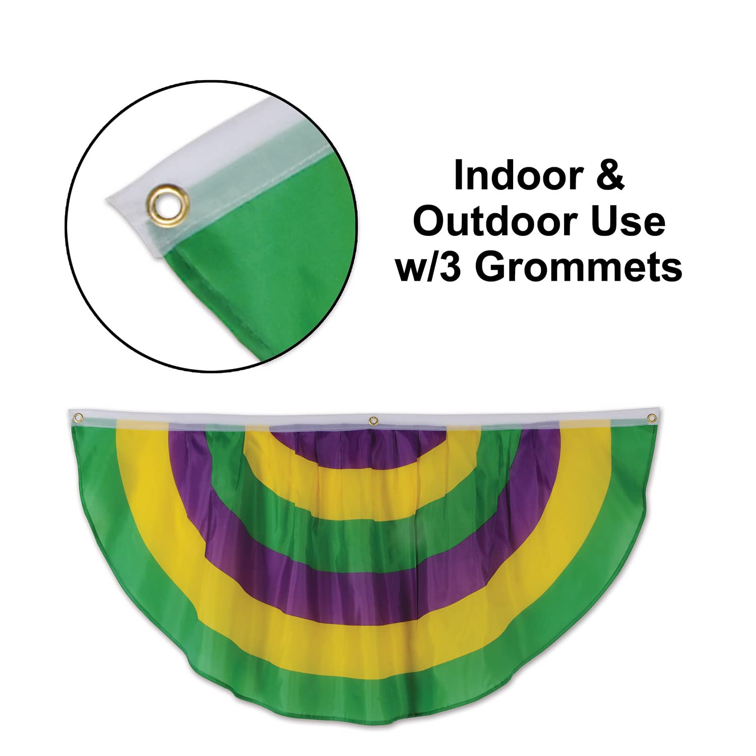 Beistle 54991-GGP Mardi Gras - Banderines de tela de poliéster para uso en interiores y exteriores, telón de fondo de fotos, decoración de flotadores, verde/amarillo/morado
