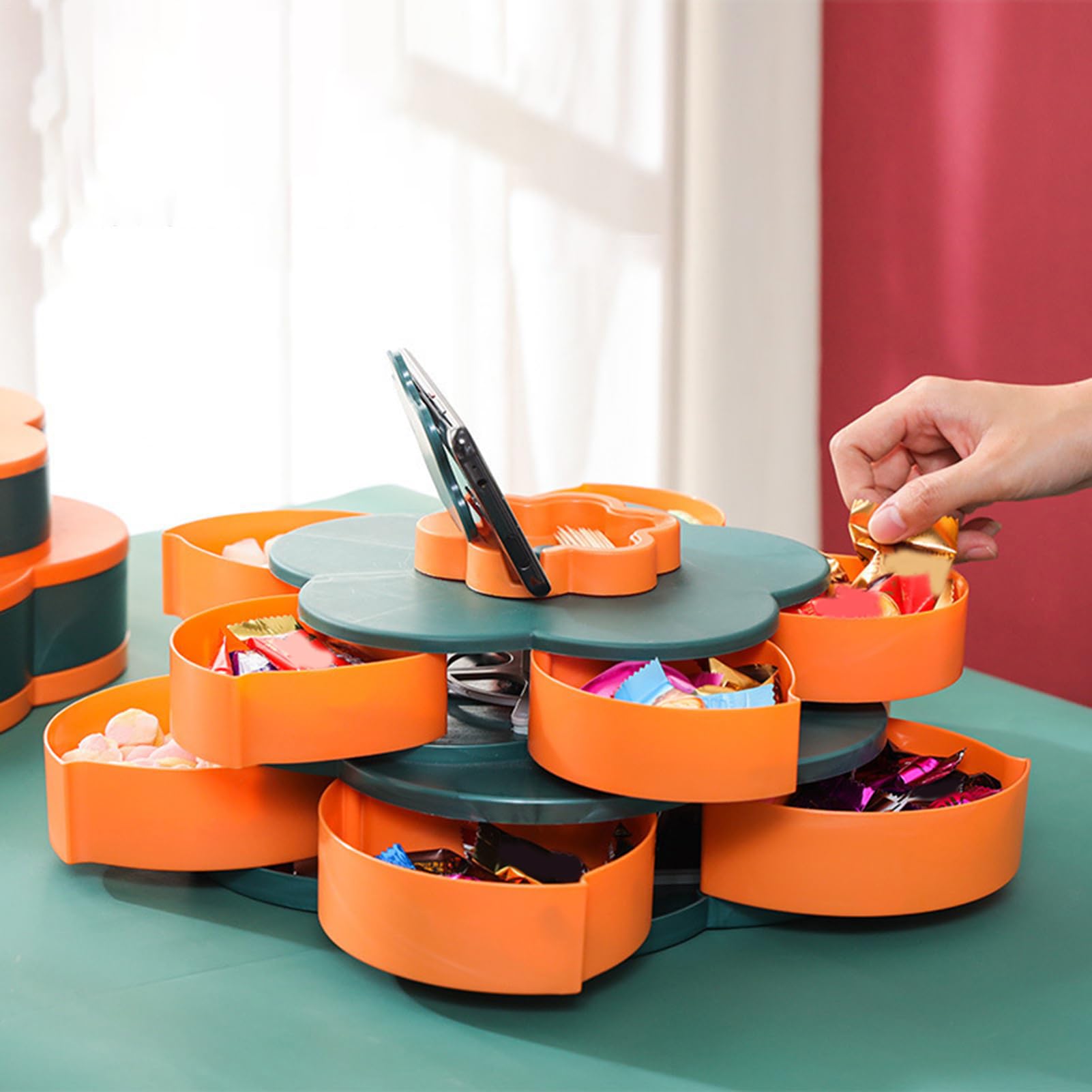 Vassoio Porta Snack a Forma di a Doppio Strato | Vassoio Rotante Porta Snack e per aperitivi salati, frutta secca, salse, feste, picnic in casa
