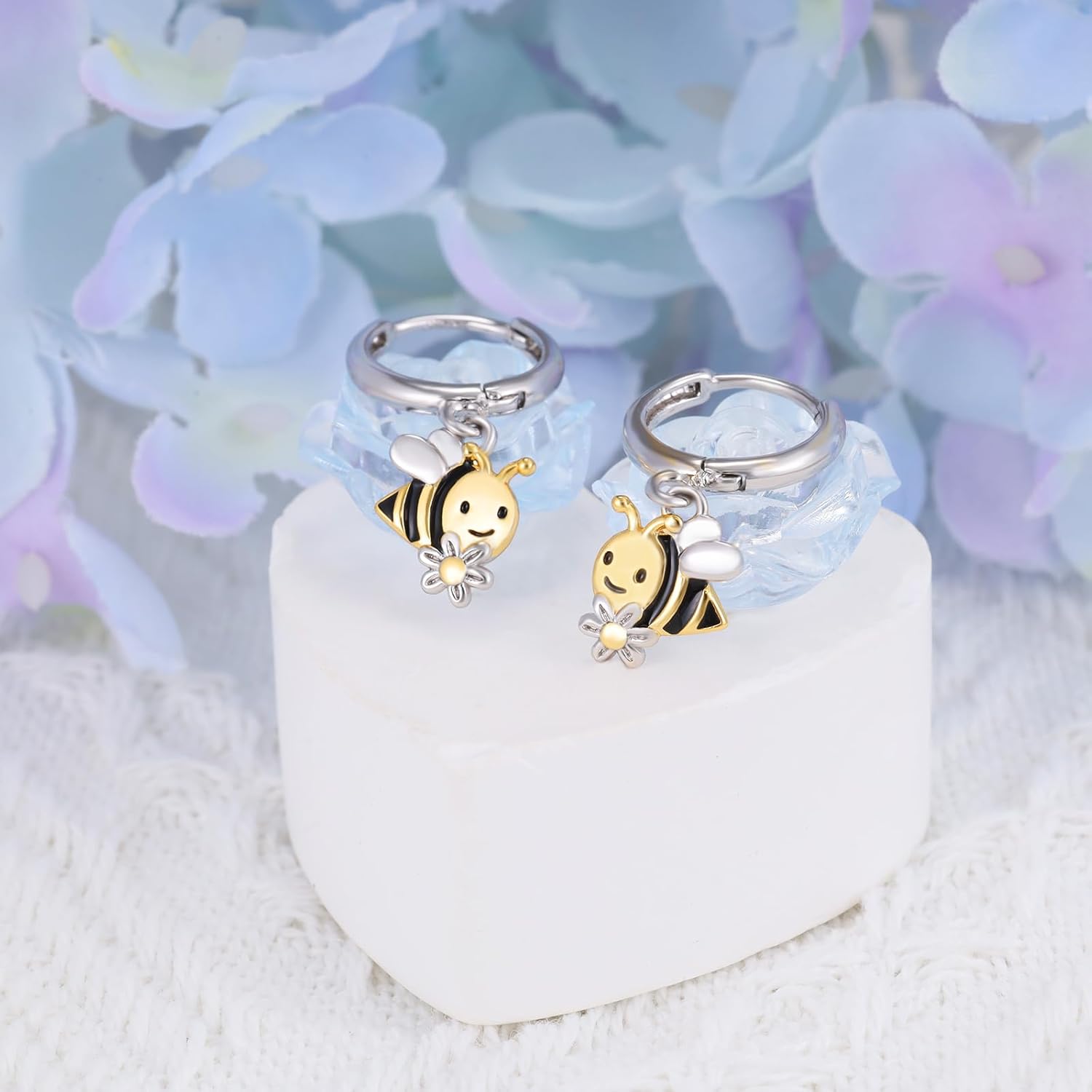 Honey Bee Earrings 925 Sterling Silver Daisy Bee Flower Dangle Hoop Earrings Animal Jewelry For Women - Image 4