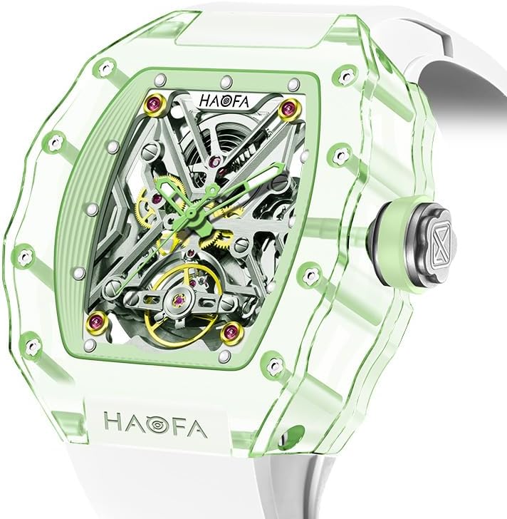 Miniatura 2 de Haofa Reloj mecánico automático de cristal para hombre, reloj hueco de colores de lujo, impermeable, luminoso, de cuerda automática, reloj para