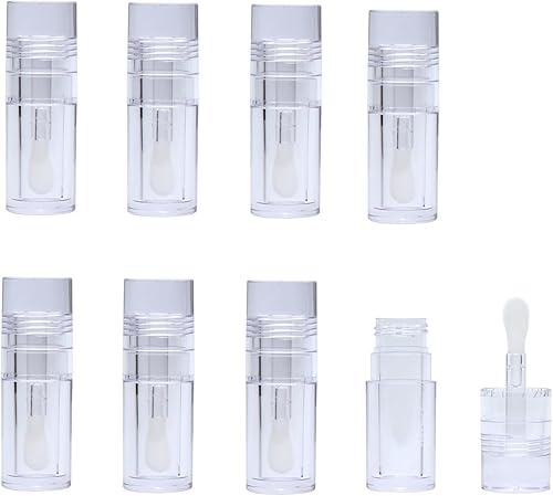 8 tubos de brillo de labios con varita, botellas recargables de bálsamo labial de 0.2 fl oz, recipientes transparentes con tapones de goma para