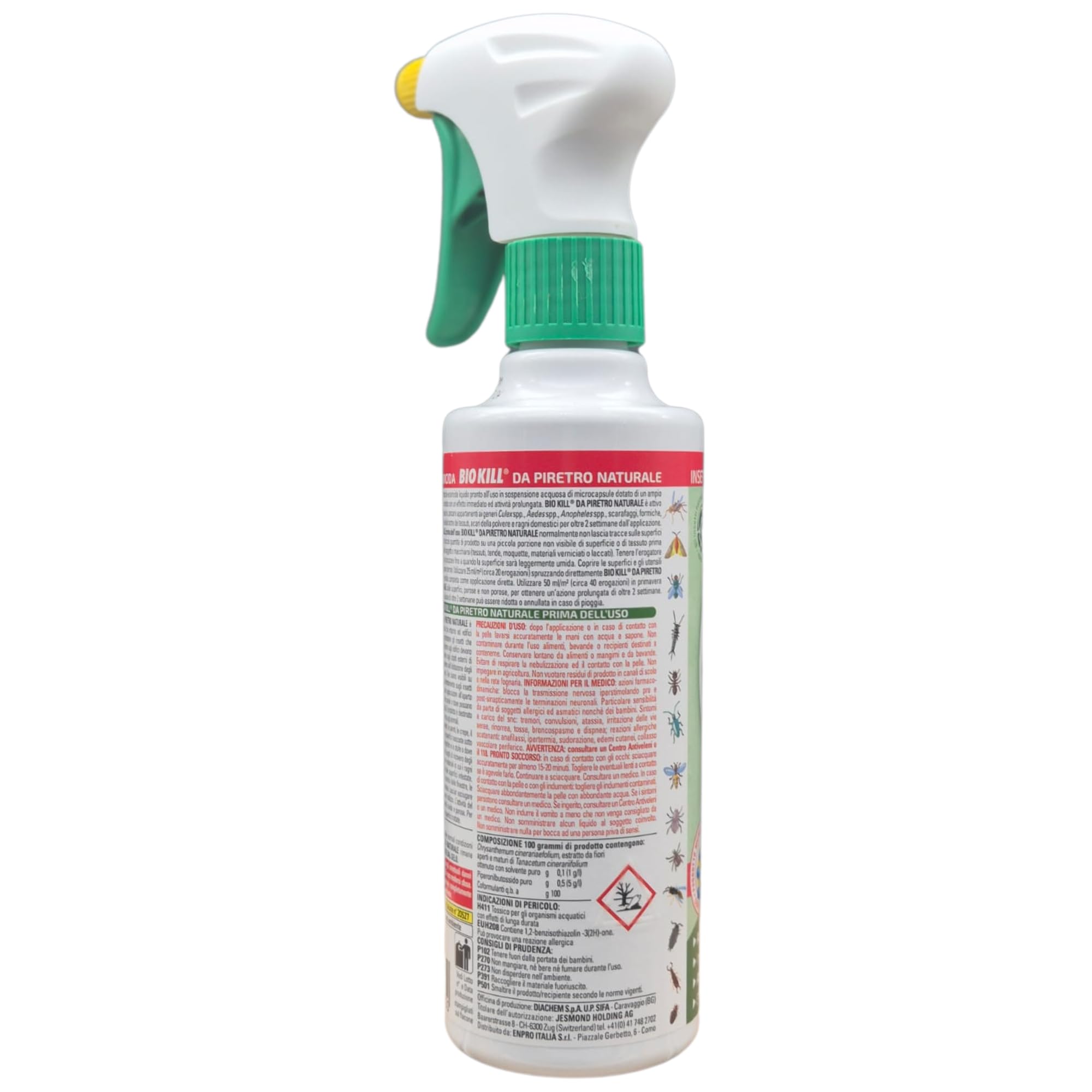 Kit Biokill Insetticida Biologico da Piretro Naturale a Base Acquosa, Acaricida, Non Lascia Odore, Spray da 375ml + Ricarica da 1LT + OMAGGIO 100pz Guanti Monouso (1RIC+1SPRAY+1CF GUANTI)