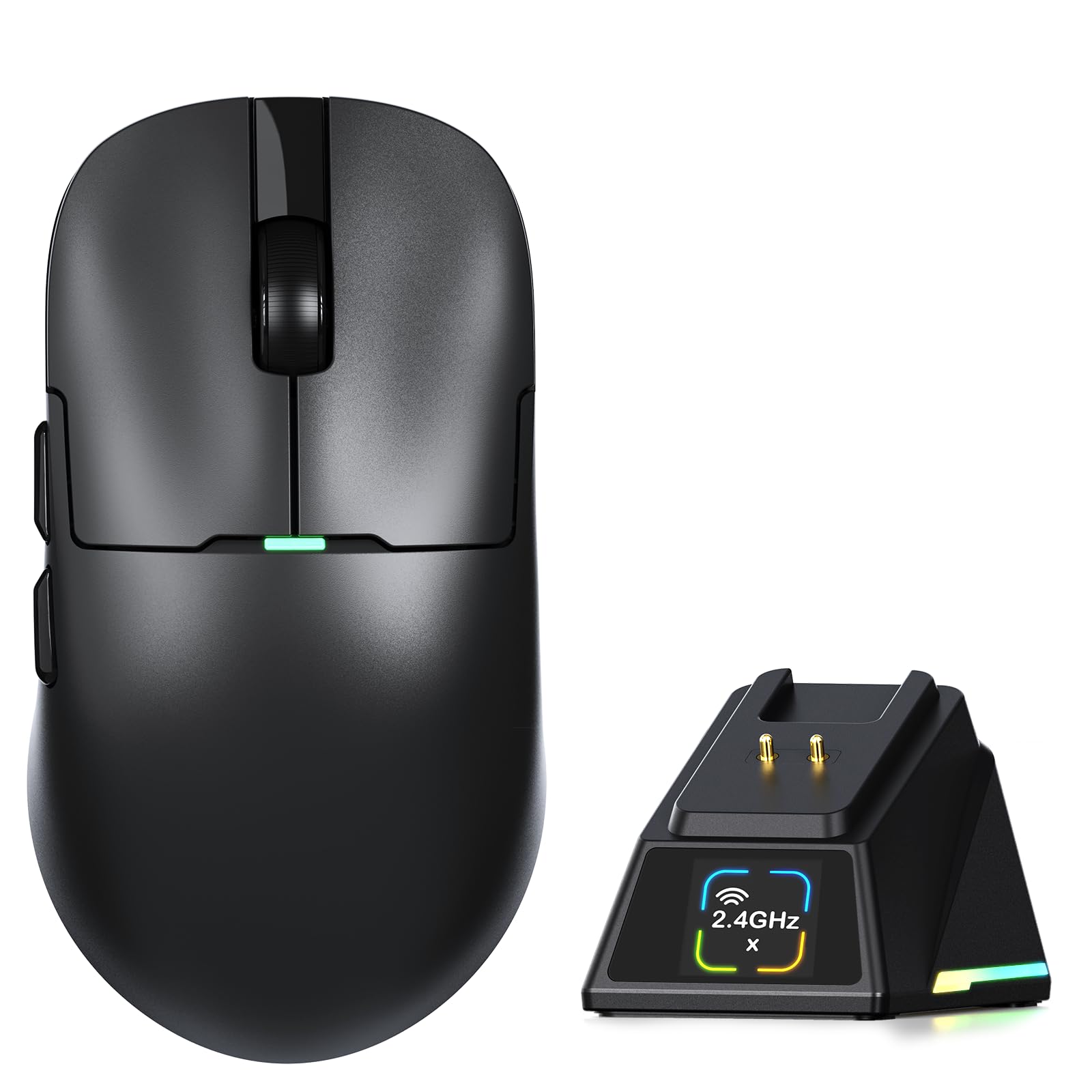 A.JAZZ AJ159PMCPRO Wireless Gaming Mouse with RGB Charging Dock – 57g Superlight, Tri-Mode 2.4G/BT/USB-C, PixArt PAW3311 24K DPI Sensor, for PC/Mac/PS/Laptop – Black