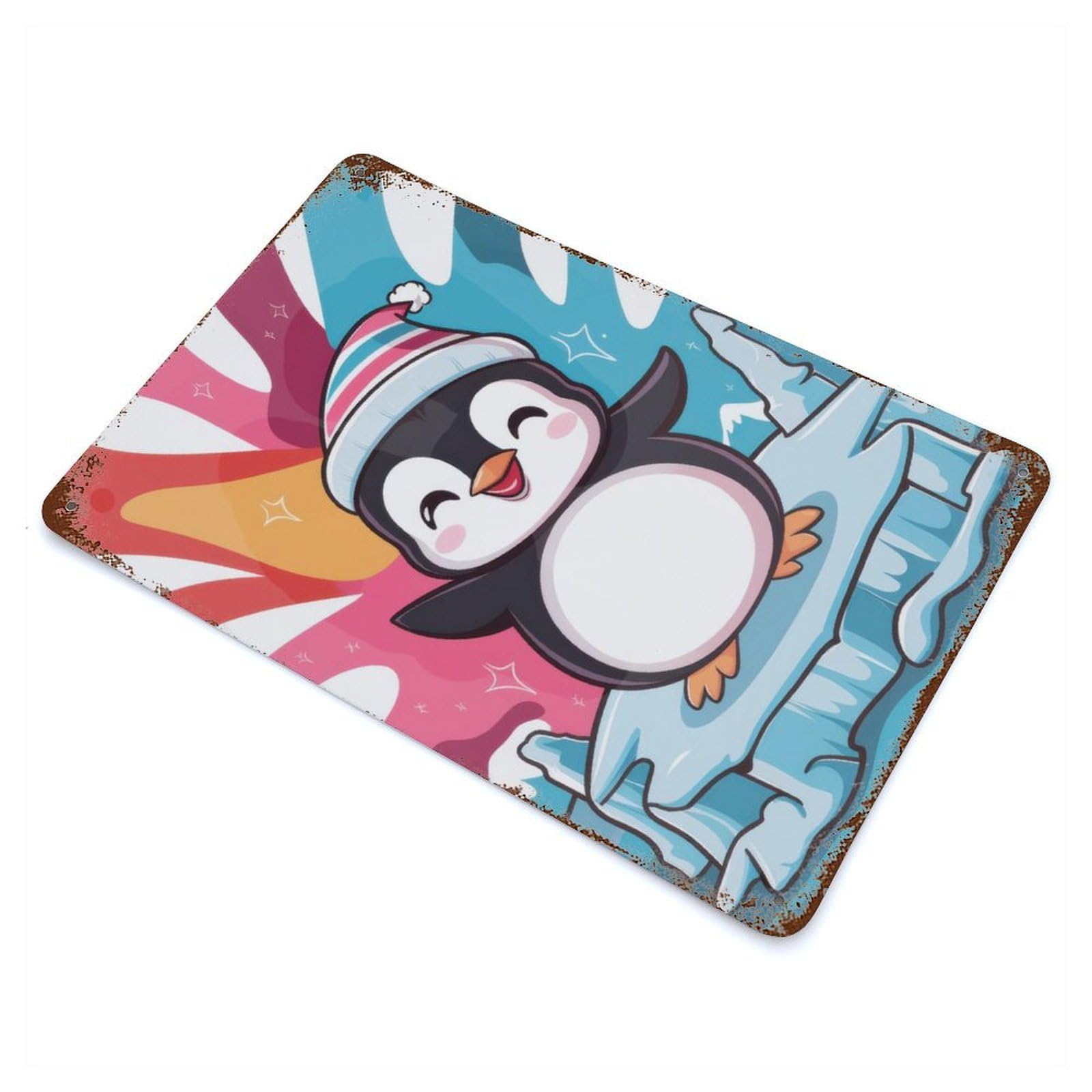 Distressed Metal Wall Sign Penguin Animal Penguins 11.8"x7.9", Vintage Wall Decor for Garage, Bar And Workshop Decor