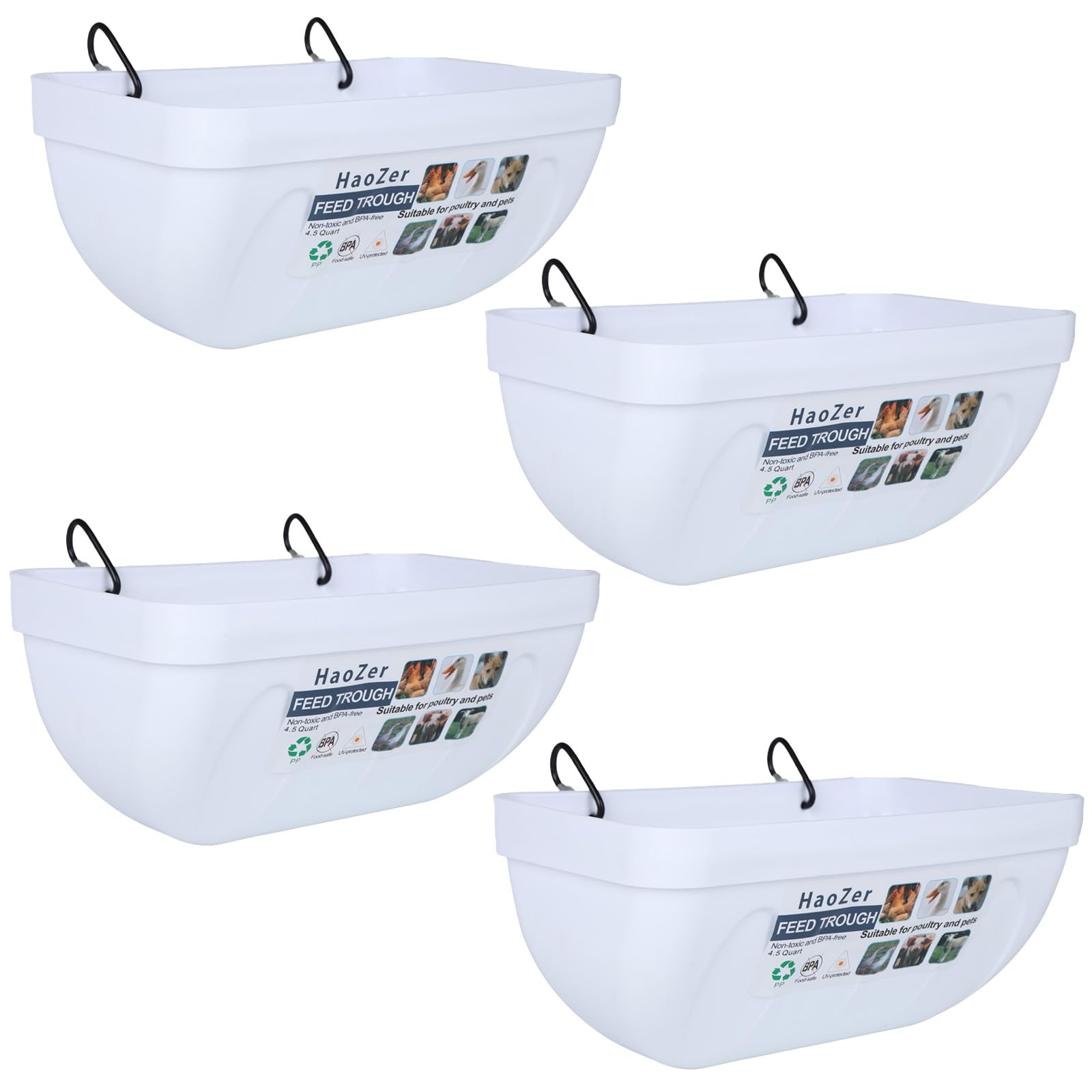 4 Packs Chicken Feeder, Goat Feeding Trough with Clip, Hanging Poultry Feeding Equipment, Used as Poultry Feeding Trough for Chickens, Ducks, Goats, Deer, Geese, and Dogs (White)