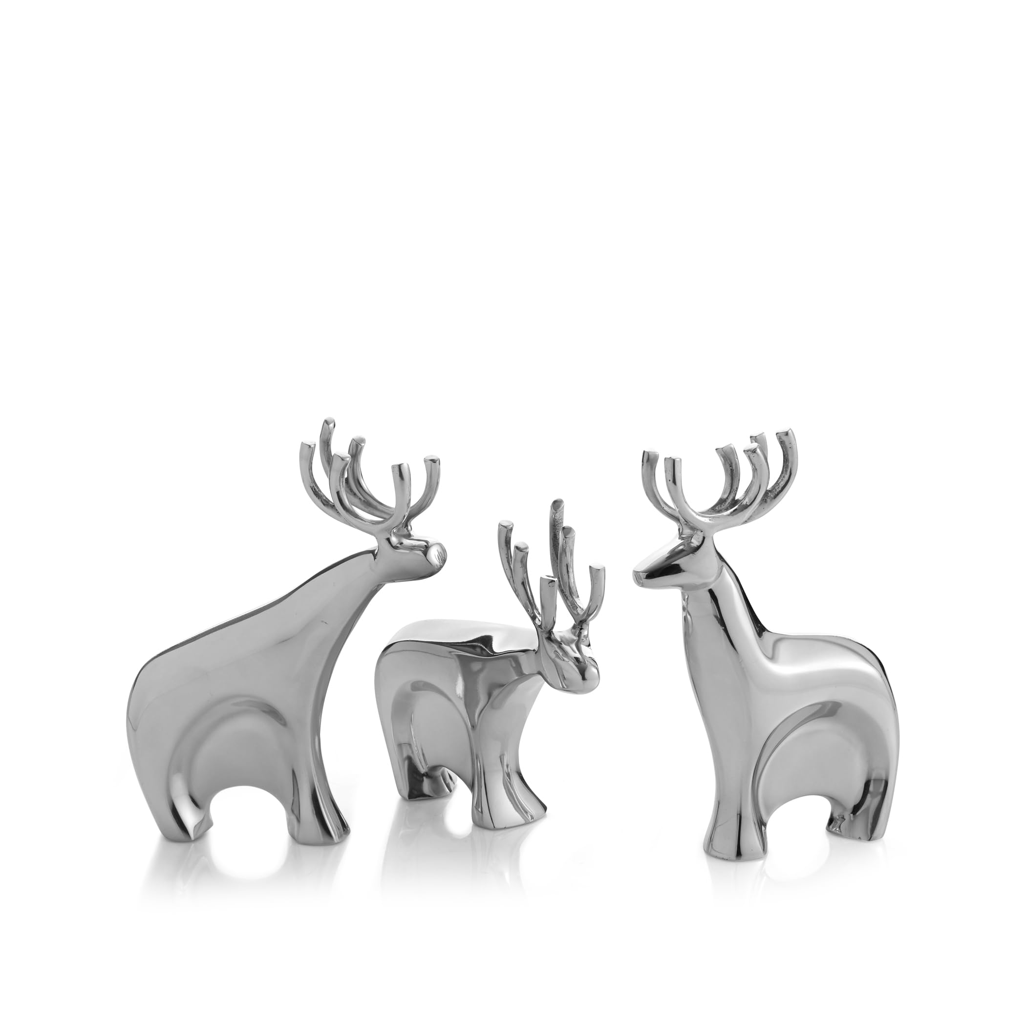 Nambe 3-Piece Dasher Reindeer Figurine Set, Lustrous Alloy Santa's Sleigh Team for Christmas Home Decor - Ideal for Mantels, Tables, Shelves - Holiday Collectible & Seasonal Decor Figurines