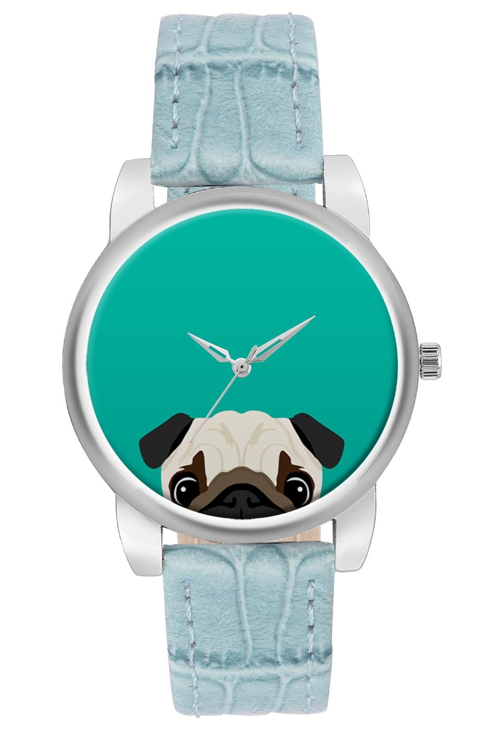 BIGOWL Wrist Watch for Women Peeking Pug Illustration Unique Designer Branded Fashion Watches for Girls - Best Casual Analog Leather Band Watch (Special Gift for Pug Lovers)